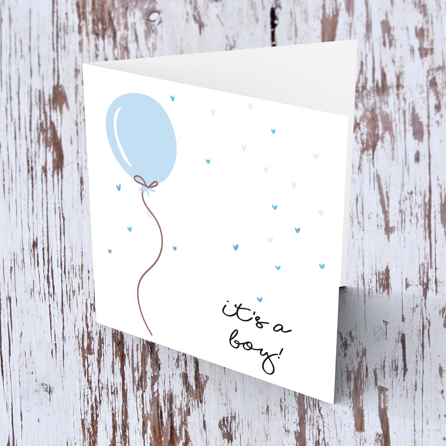 Light blue Balloon themed new born card for boy in English