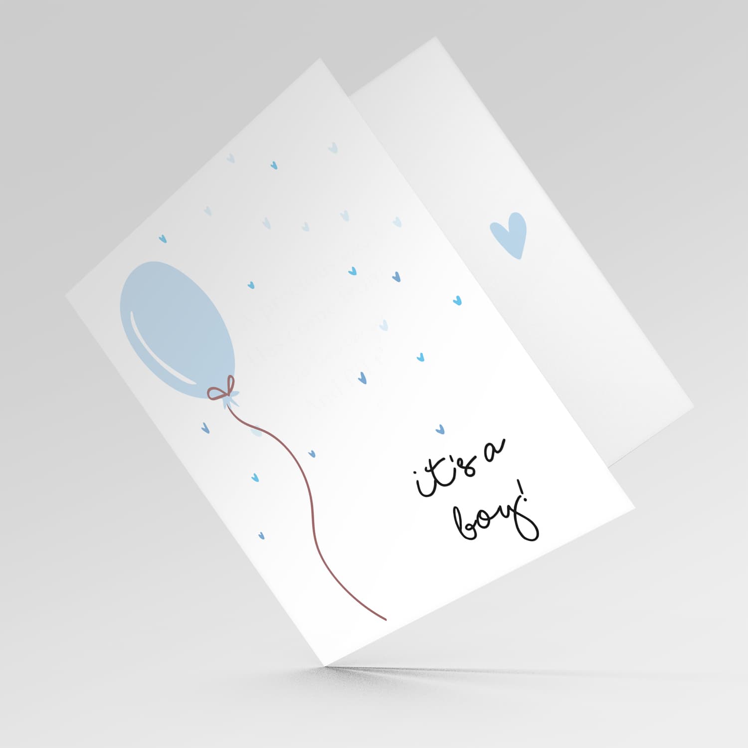 Light blue Balloon themed new born card for boy in English