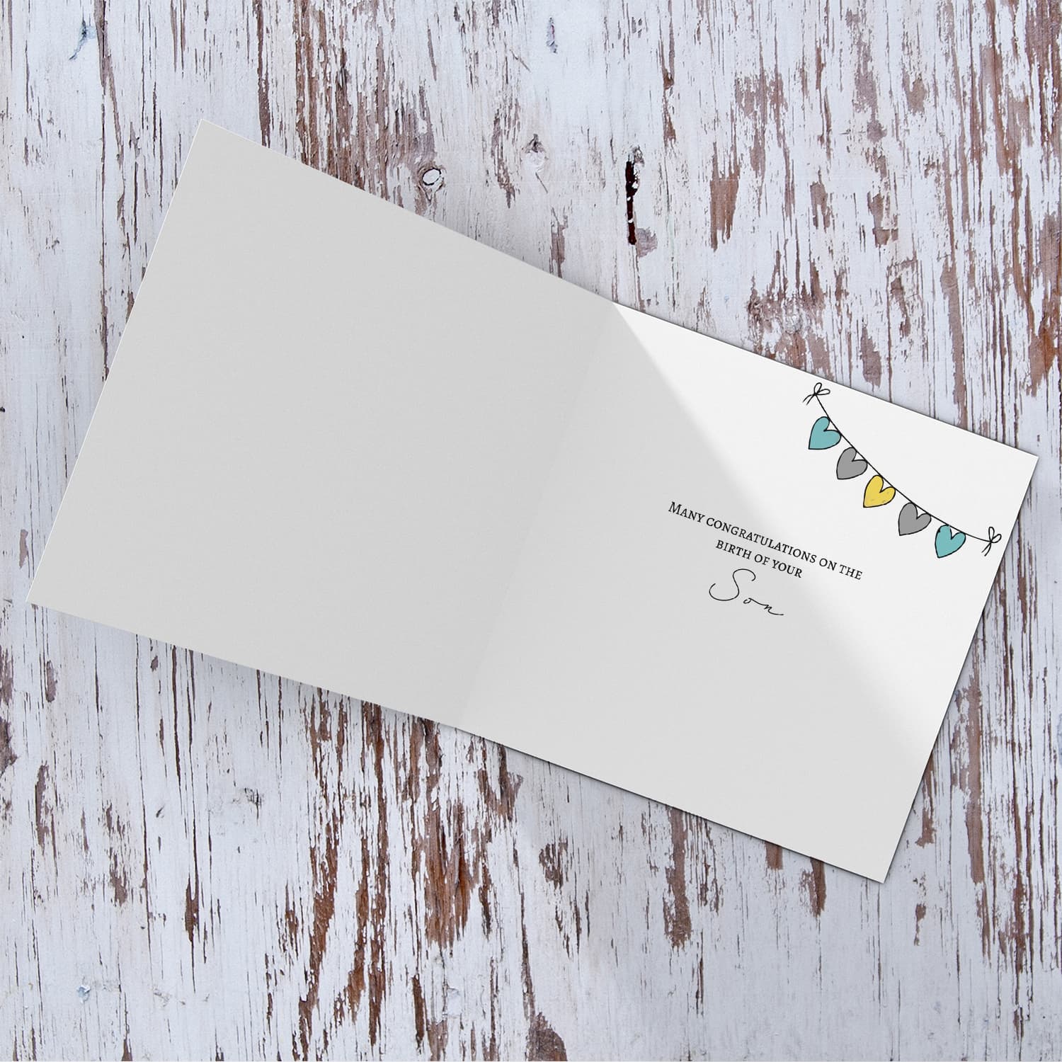 Heart bunting new born card for boys in English  