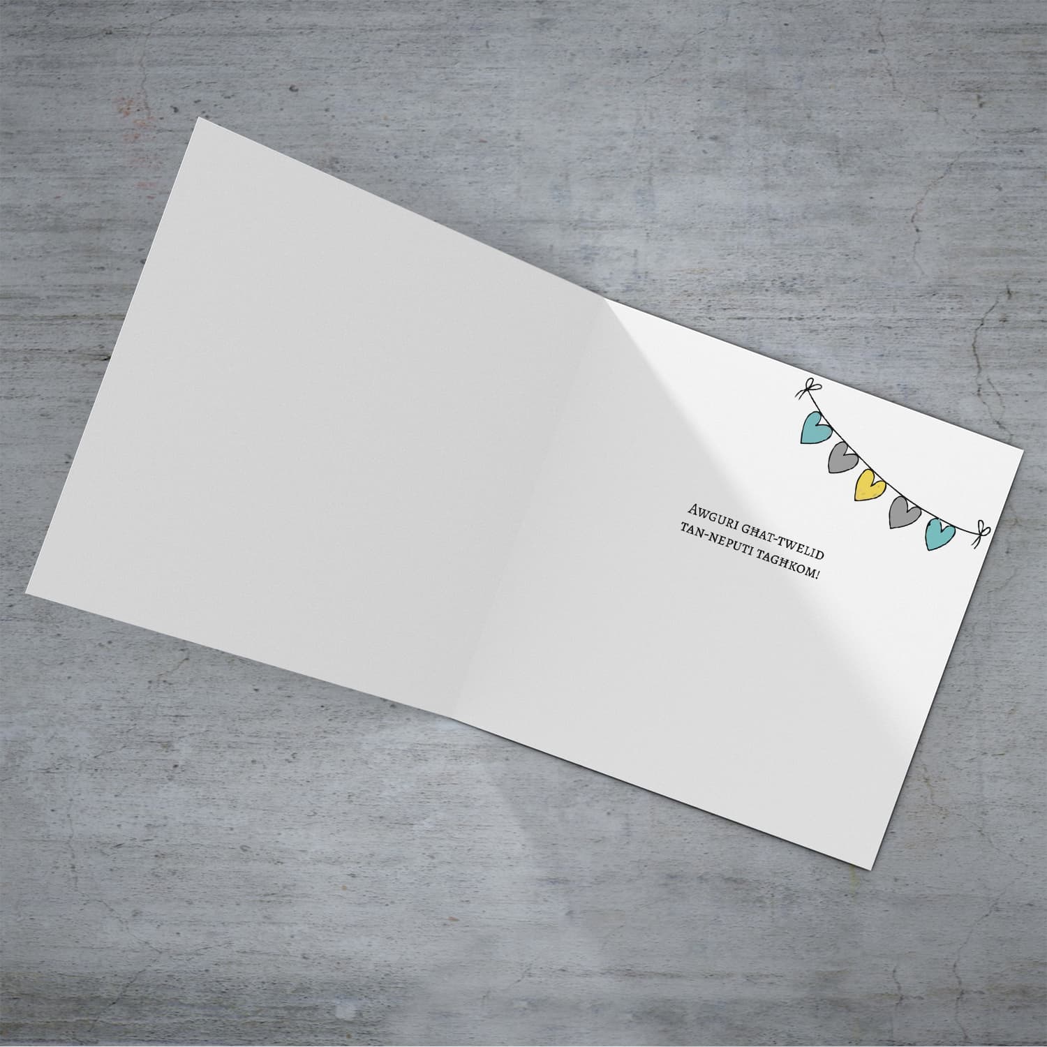 Heart bunting new born card -baby boy grandson- for grandparents in Maltese