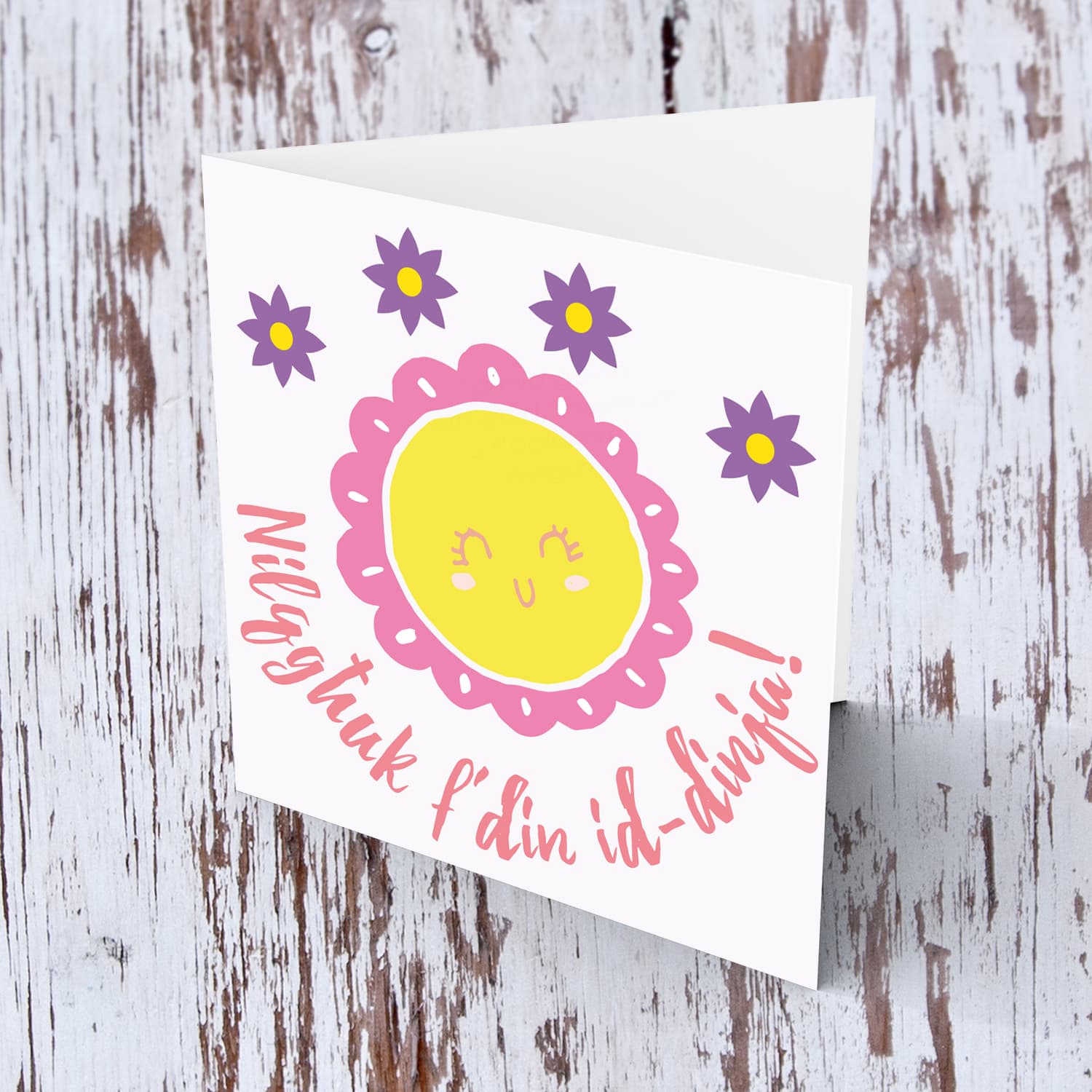 Flower themed new born card for girl in Maltese