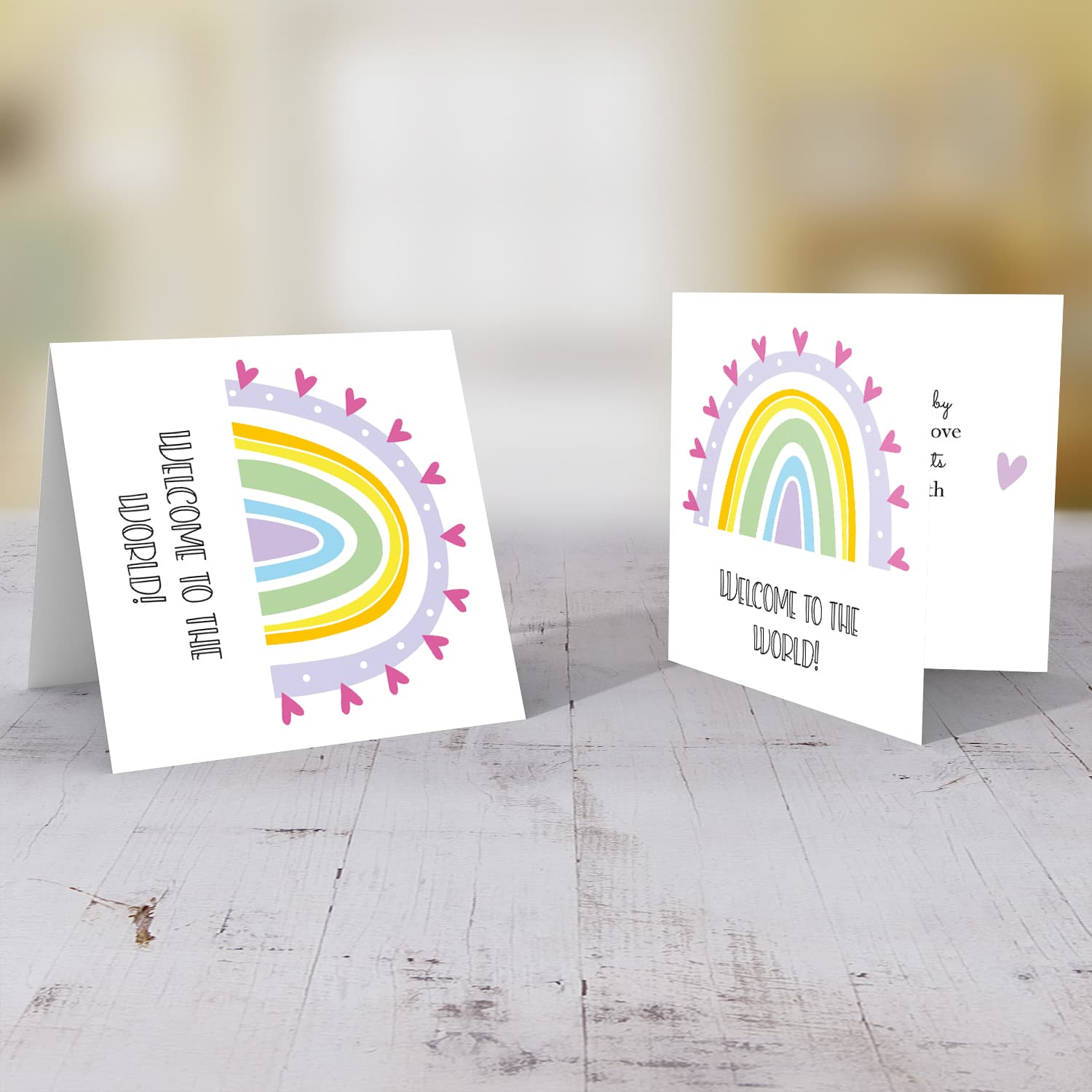 Rainbow themed new born card for girls in English