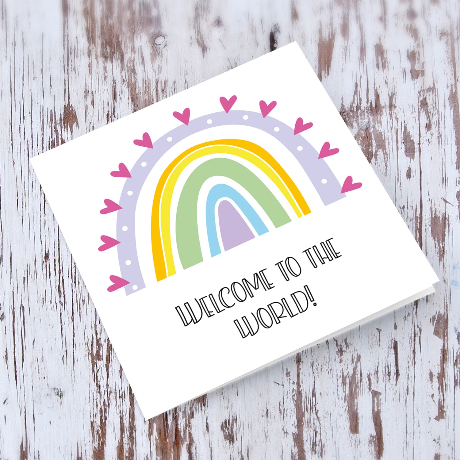 Rainbow themed new born card for girls in English