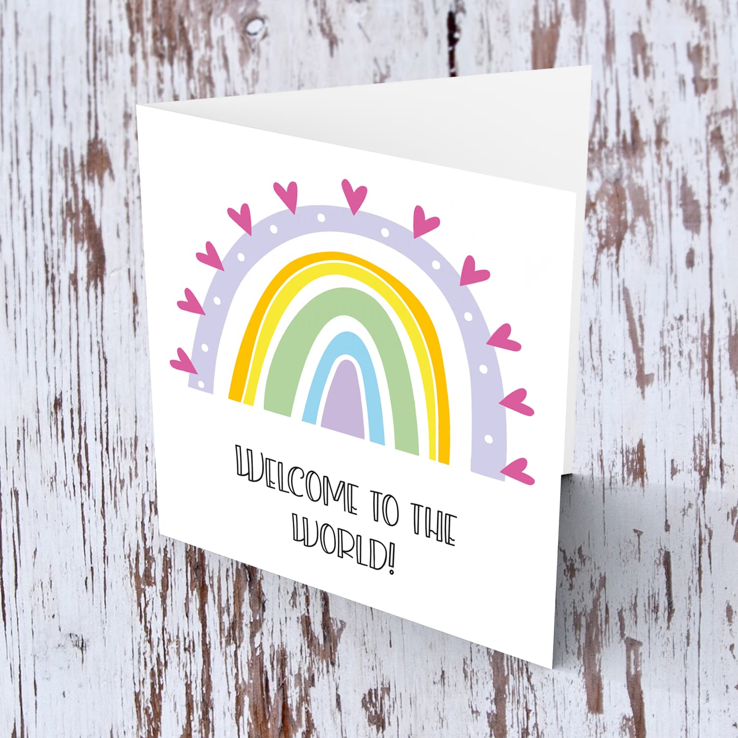 Rainbow themed new born card for girls in English