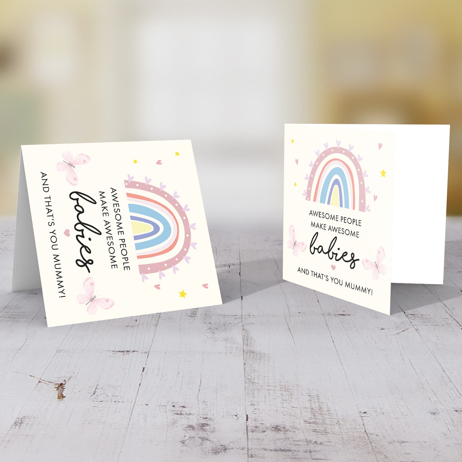 Rainbow themed with butterflies new born card for mother