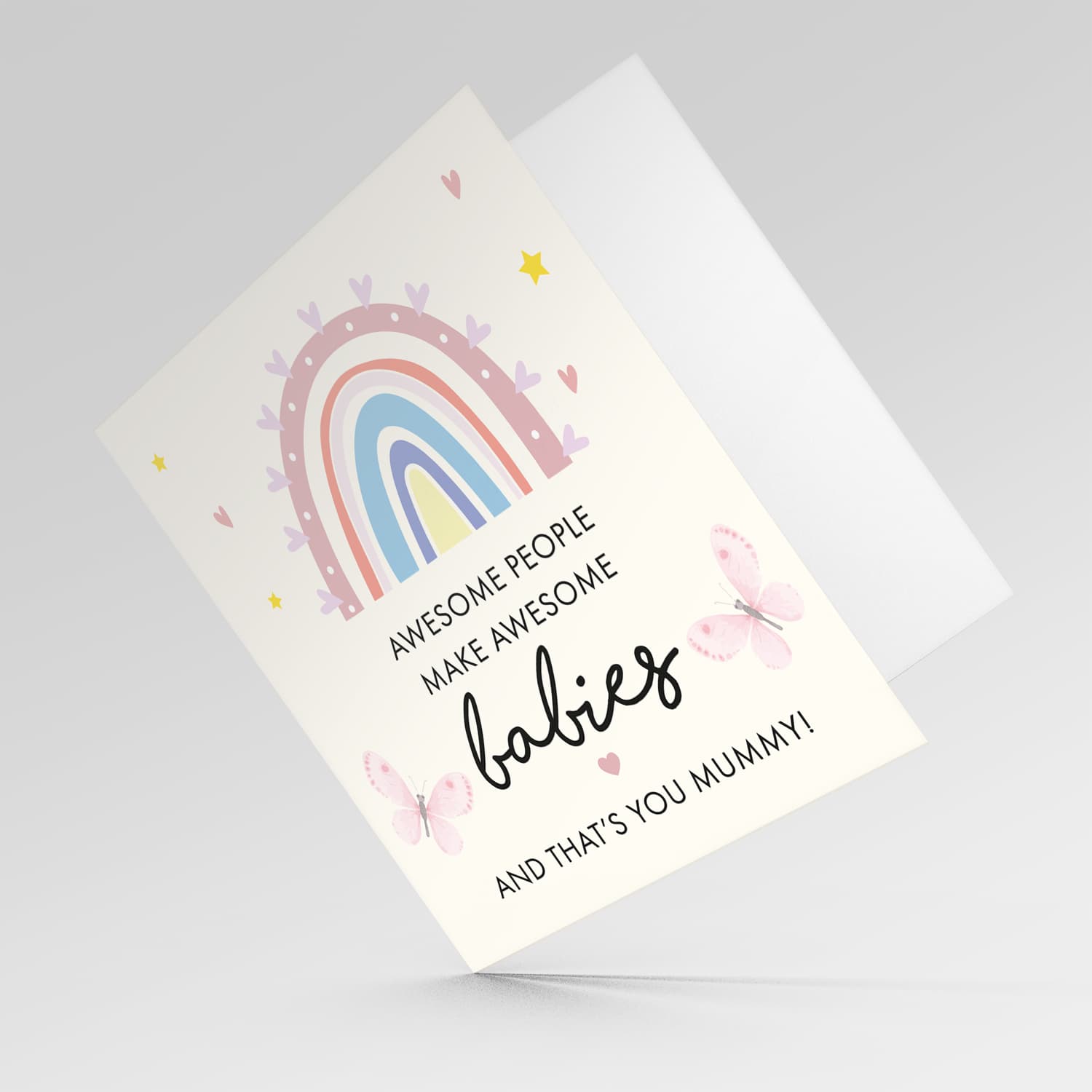 Rainbow themed with butterflies new born card for mother
