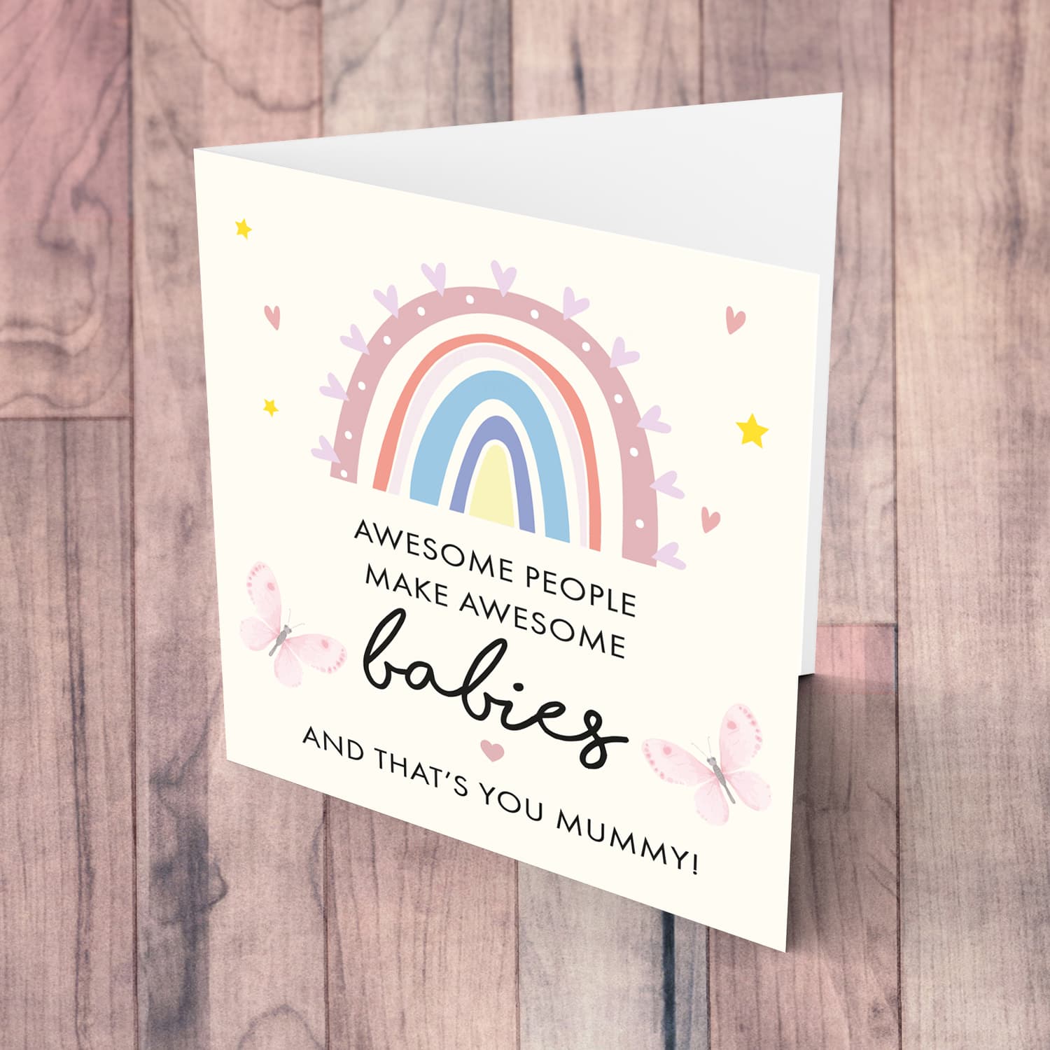 Rainbow themed with butterflies new born card for mother
