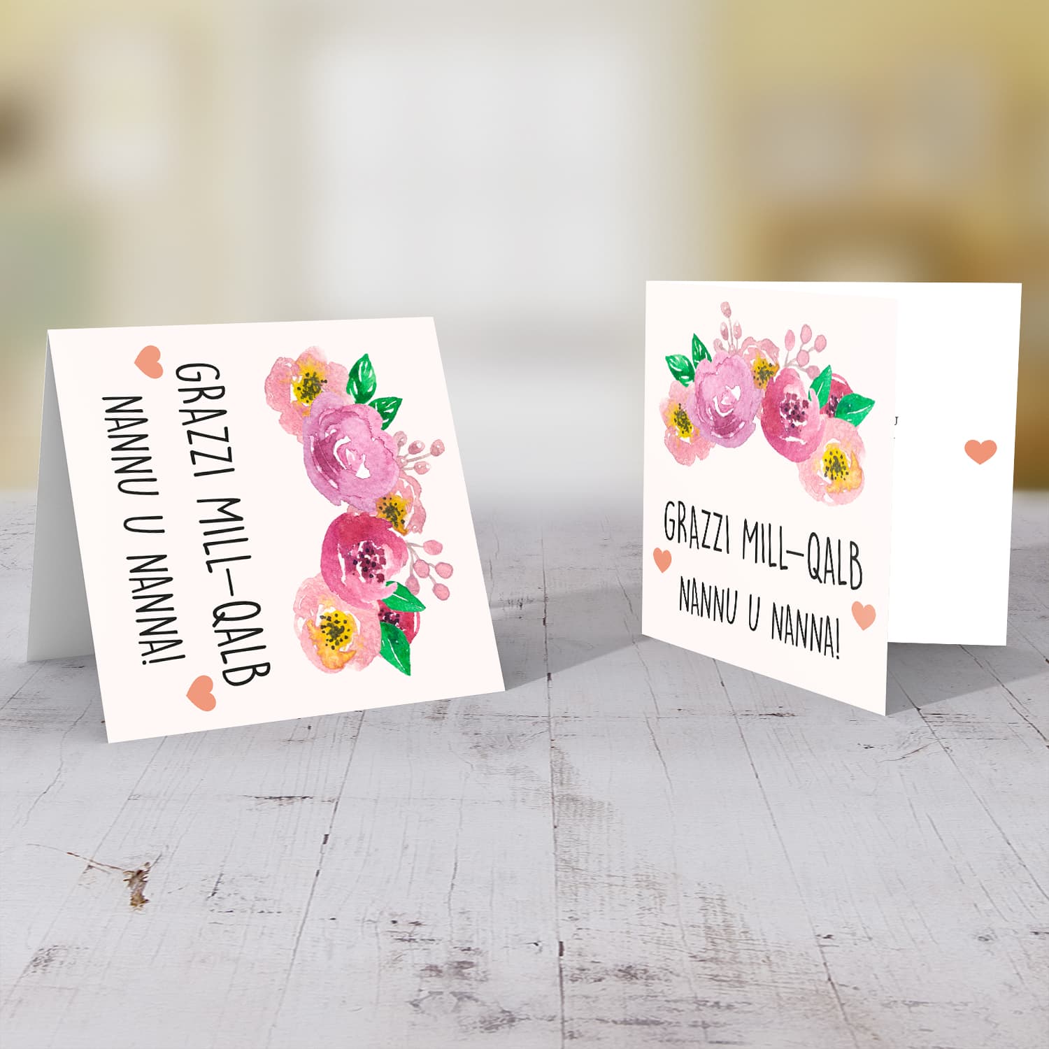 Floral wreath thank you card for Grandparents in Maltese (Singular)