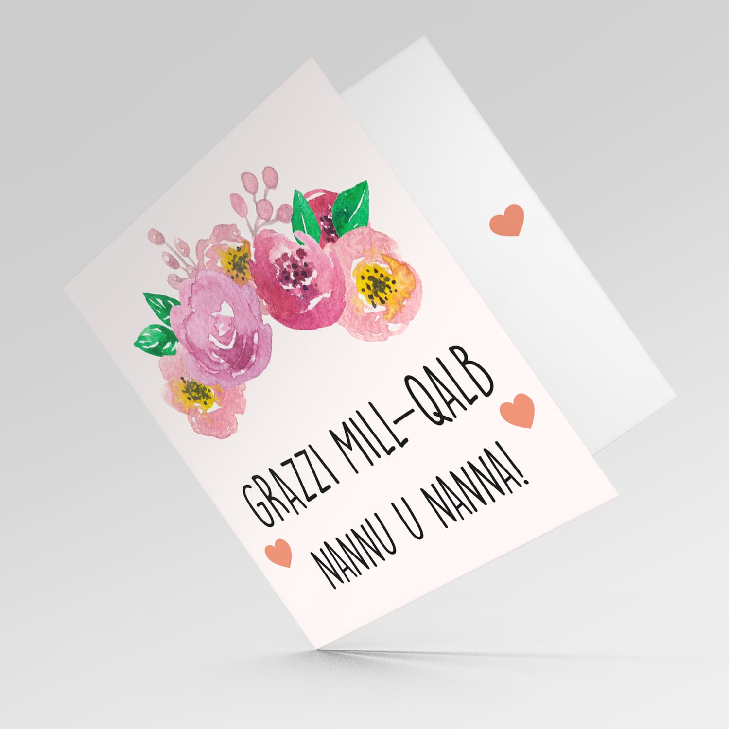 Floral wreath thank you card for Grandparents in Maltese (Singular)