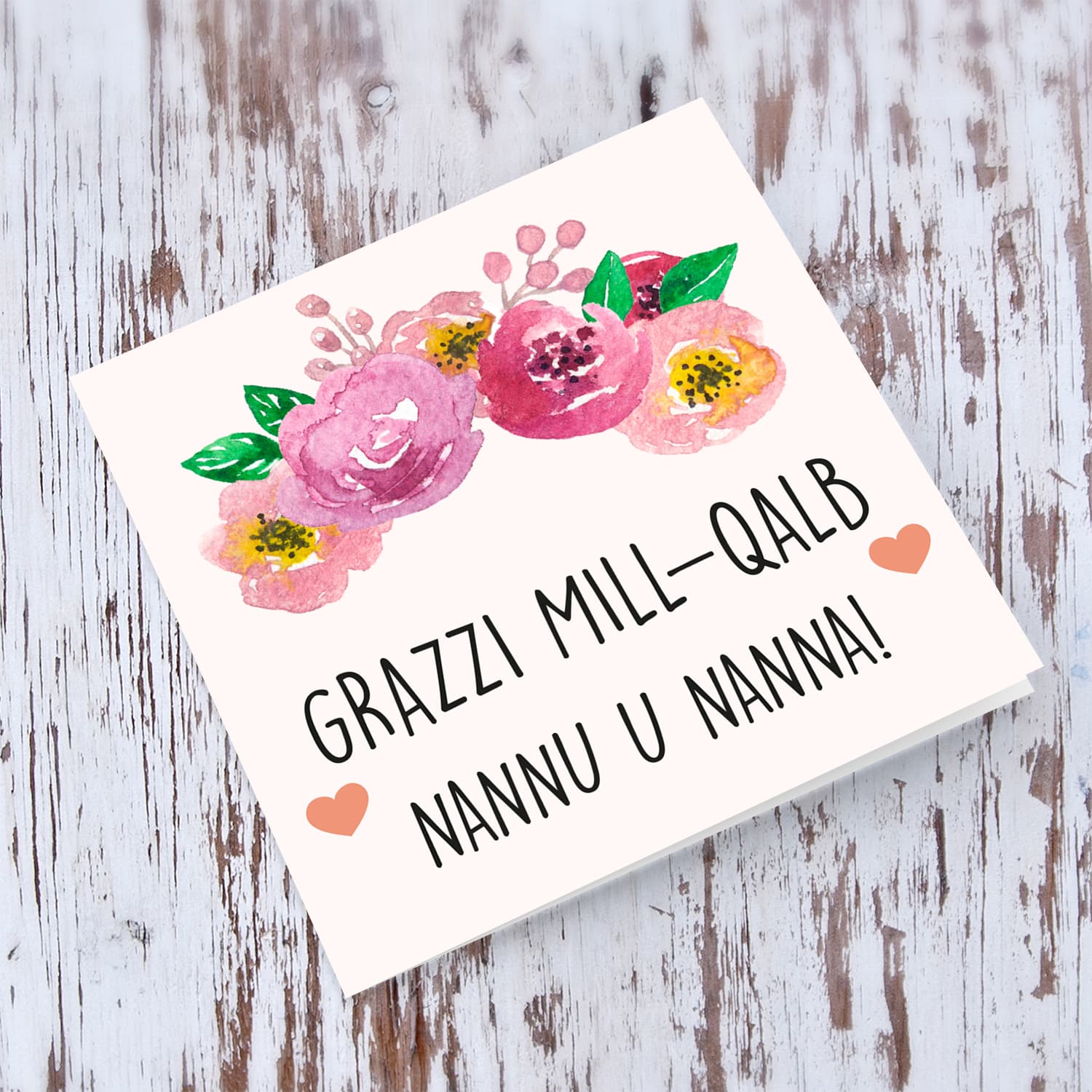 Floral wreath thank you card for Grandparents in Maltese (Singular)