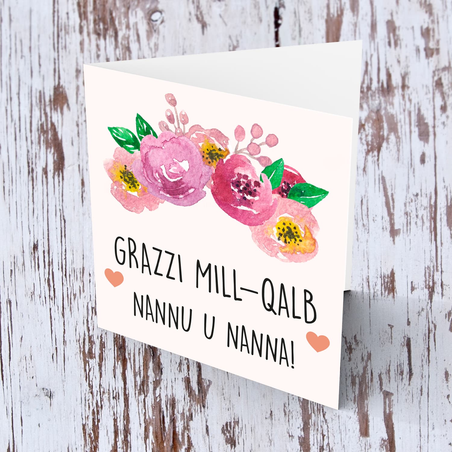 Floral wreath thank you card for Grandparents in Maltese (Singular)