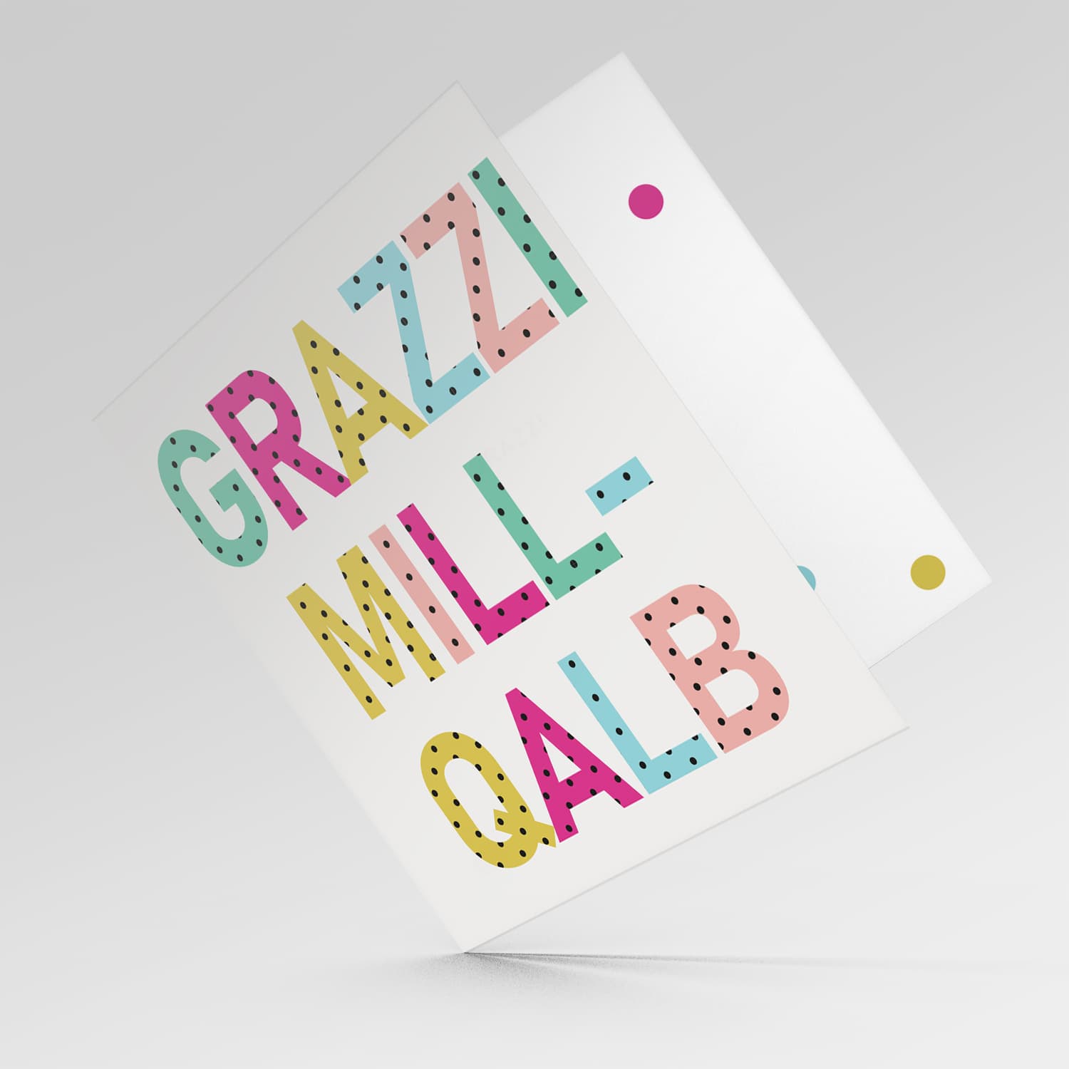 Colourful text with polka dots - Thank you card in Maltese