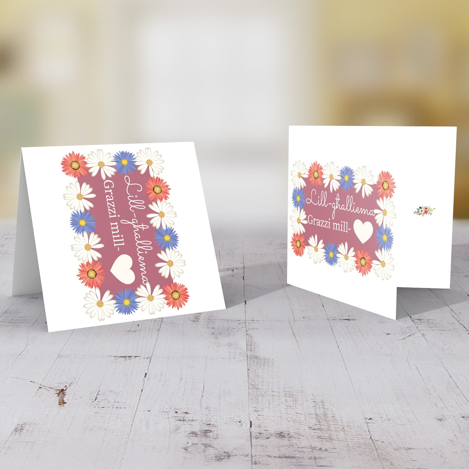 Floral border Thank you Card for teacher in Maltese