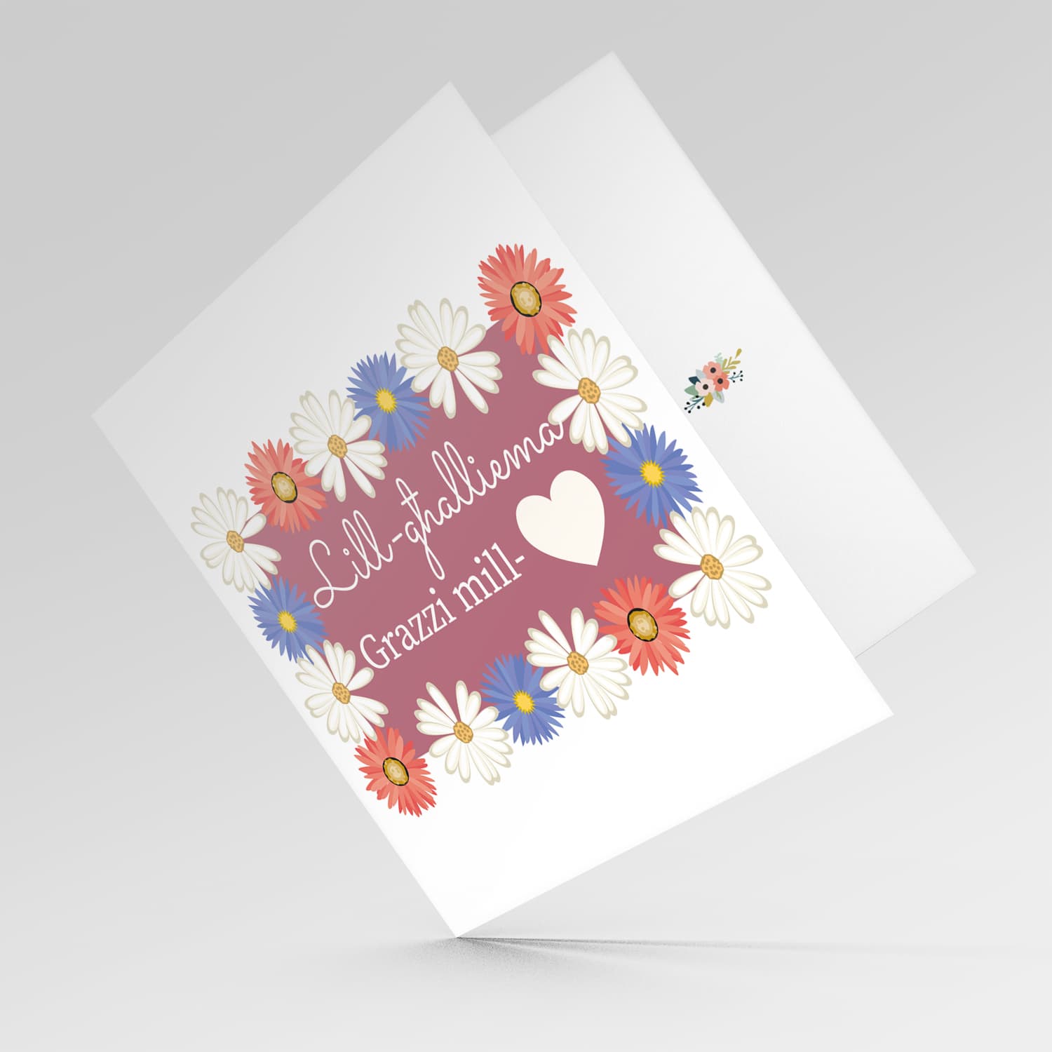 Floral border Thank you Card for teacher in Maltese
