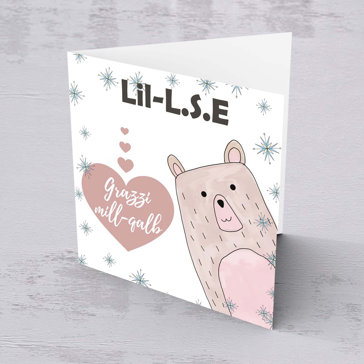 Bear themed thank you card for LSE in Maltese