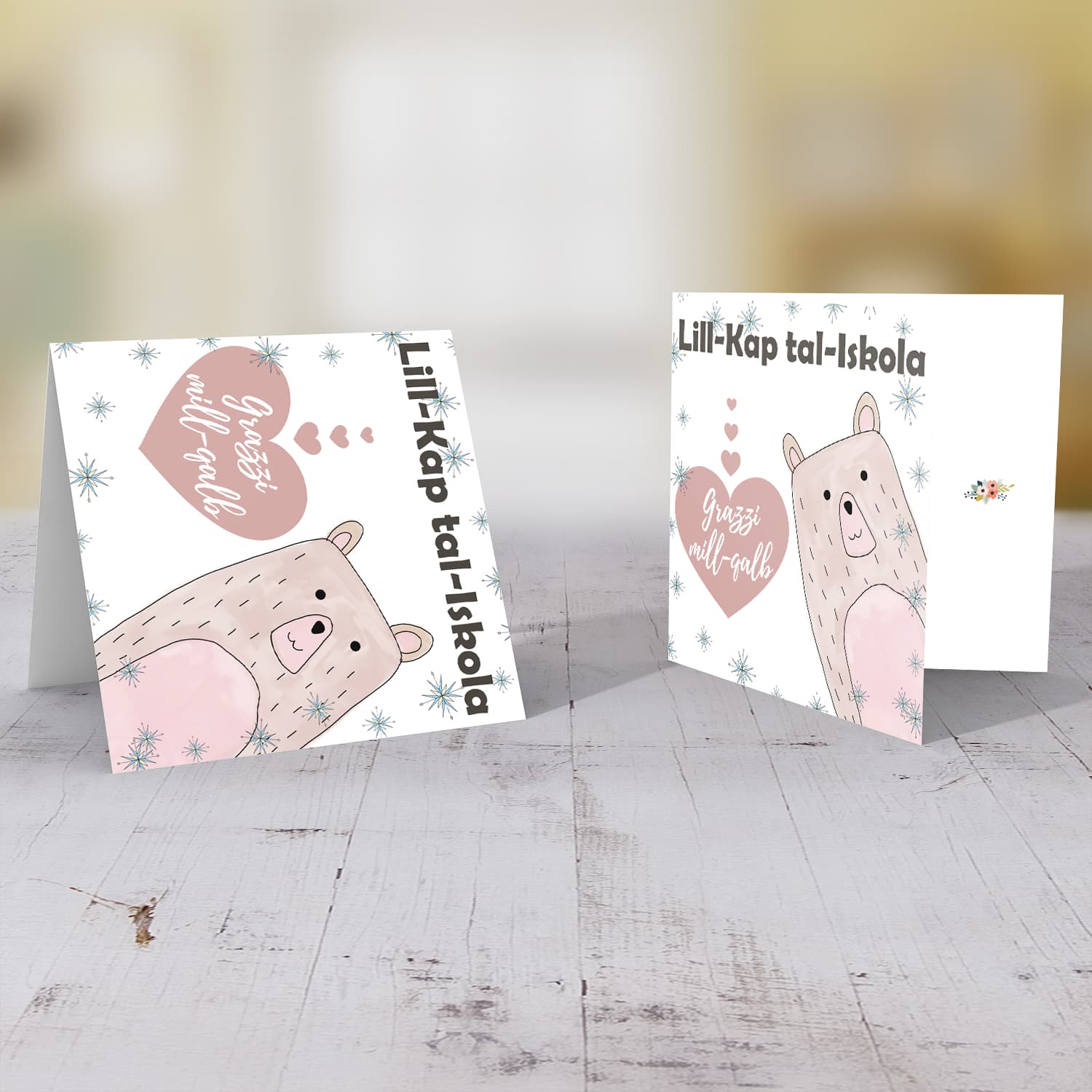 Bear themed thank you card for Head of School in Maltese