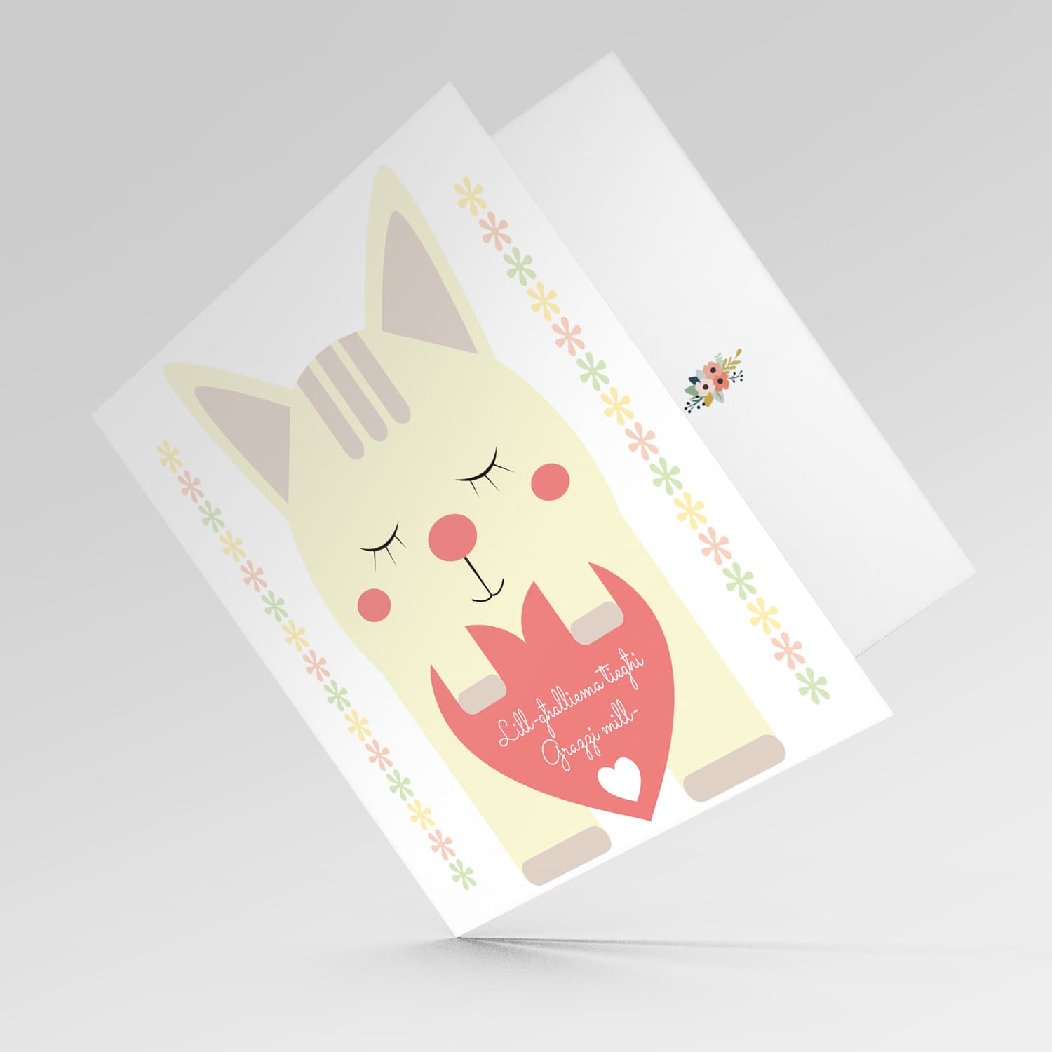Cute cat thank you card for teacher in Maltese