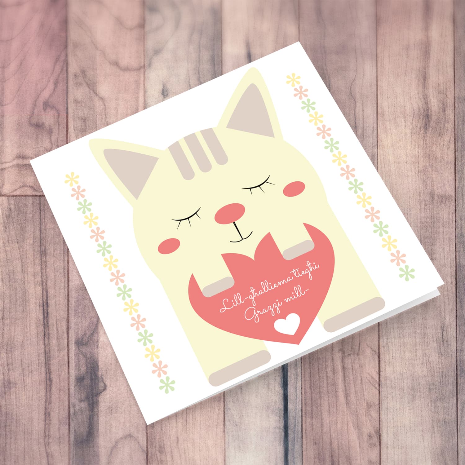 Cute cat thank you card for teacher in Maltese