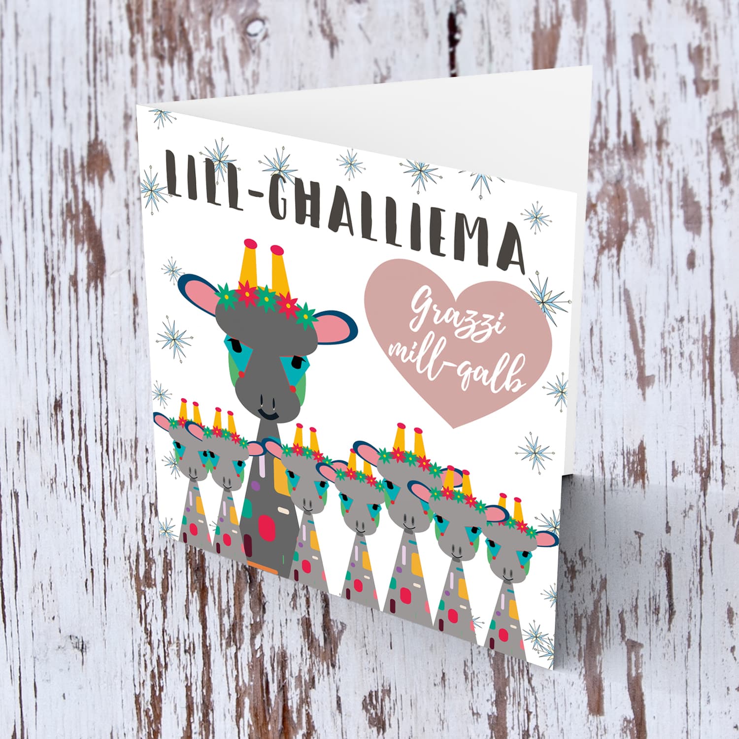 Giraffe themed thank you card for teachers in Maltese