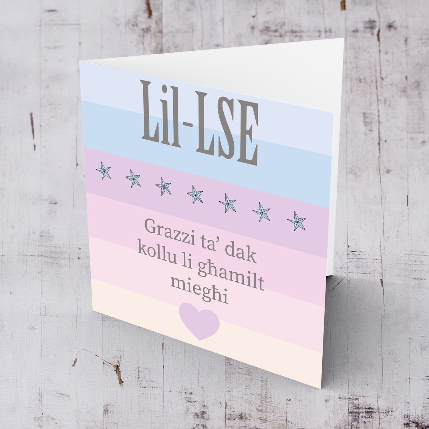 Shades of purple and blue thank you card for lse in maltese