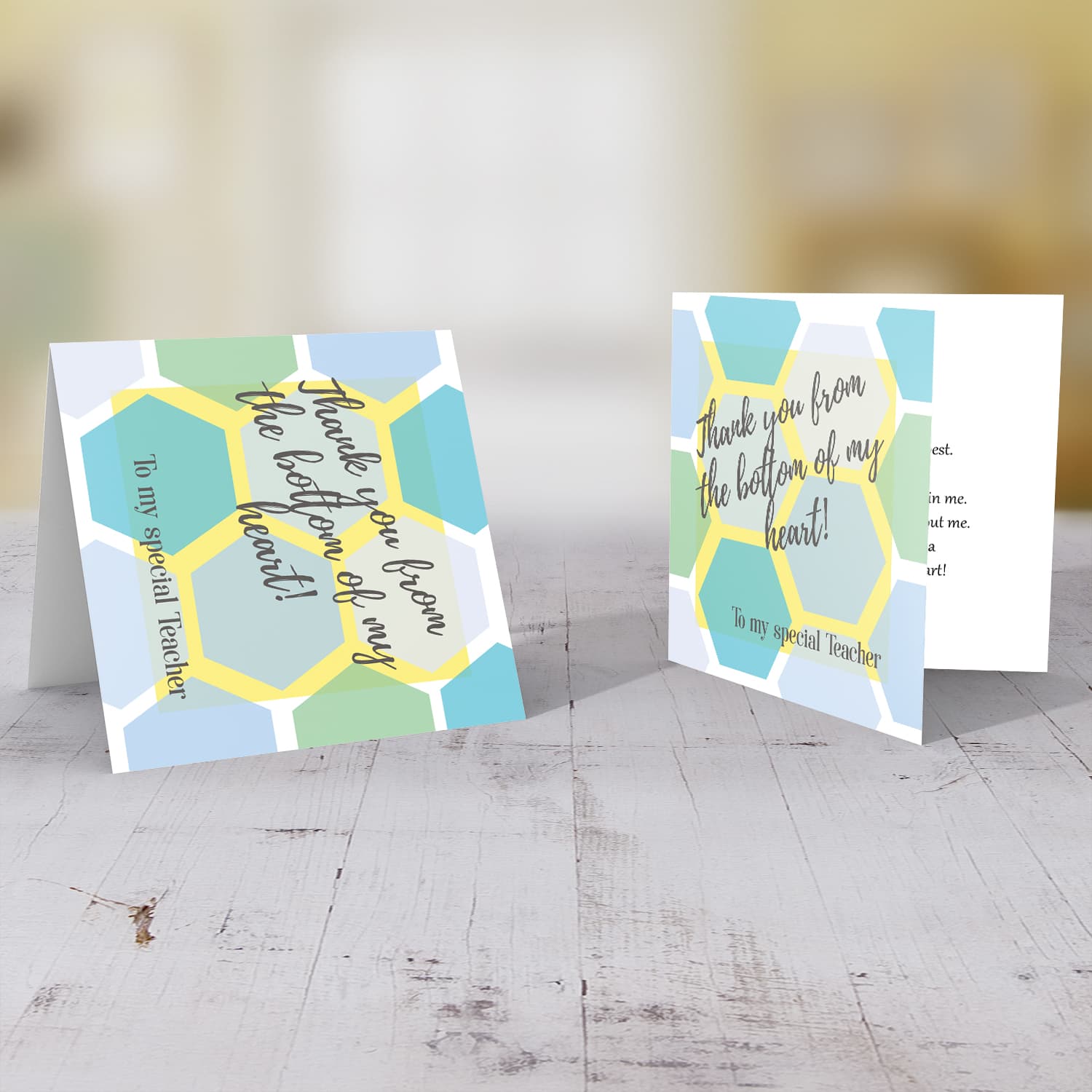 Blue coloured thank you card for Teacher in English