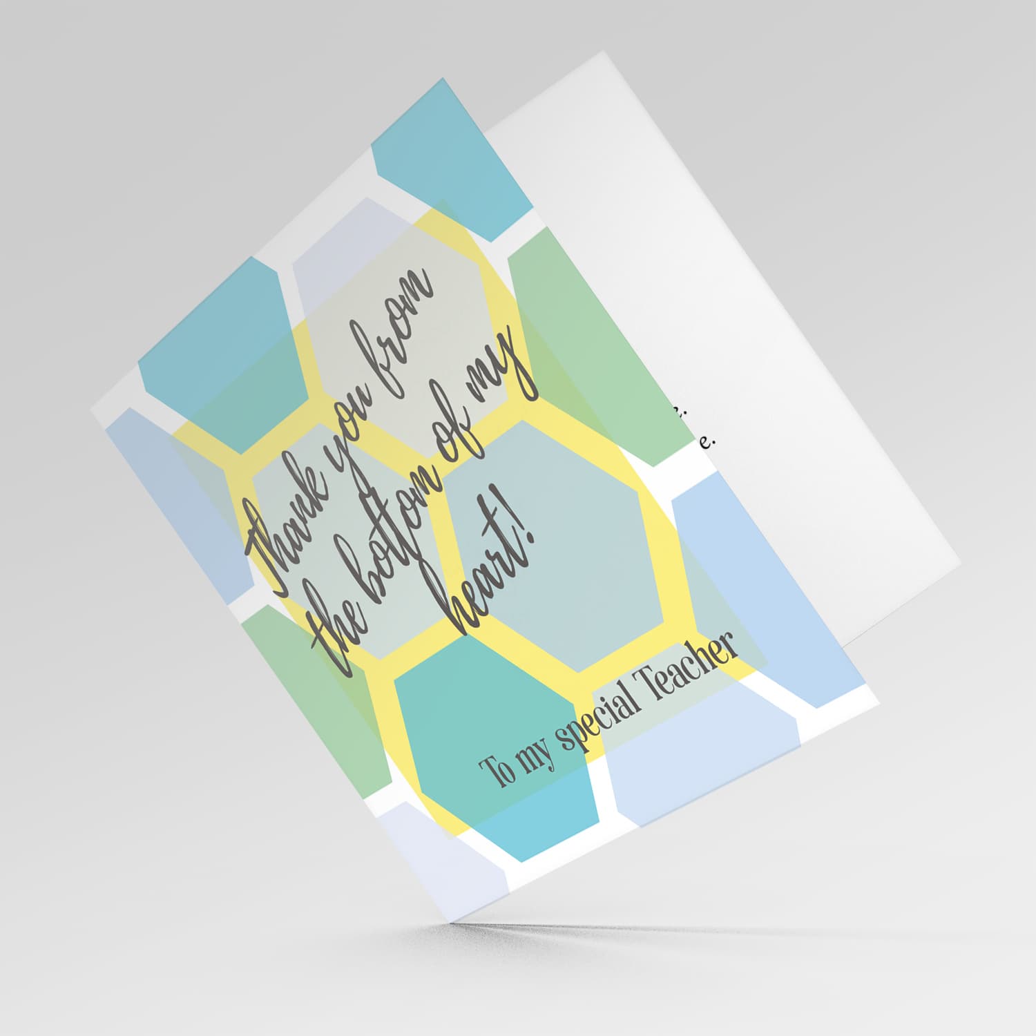 Blue coloured thank you card for Teacher in English