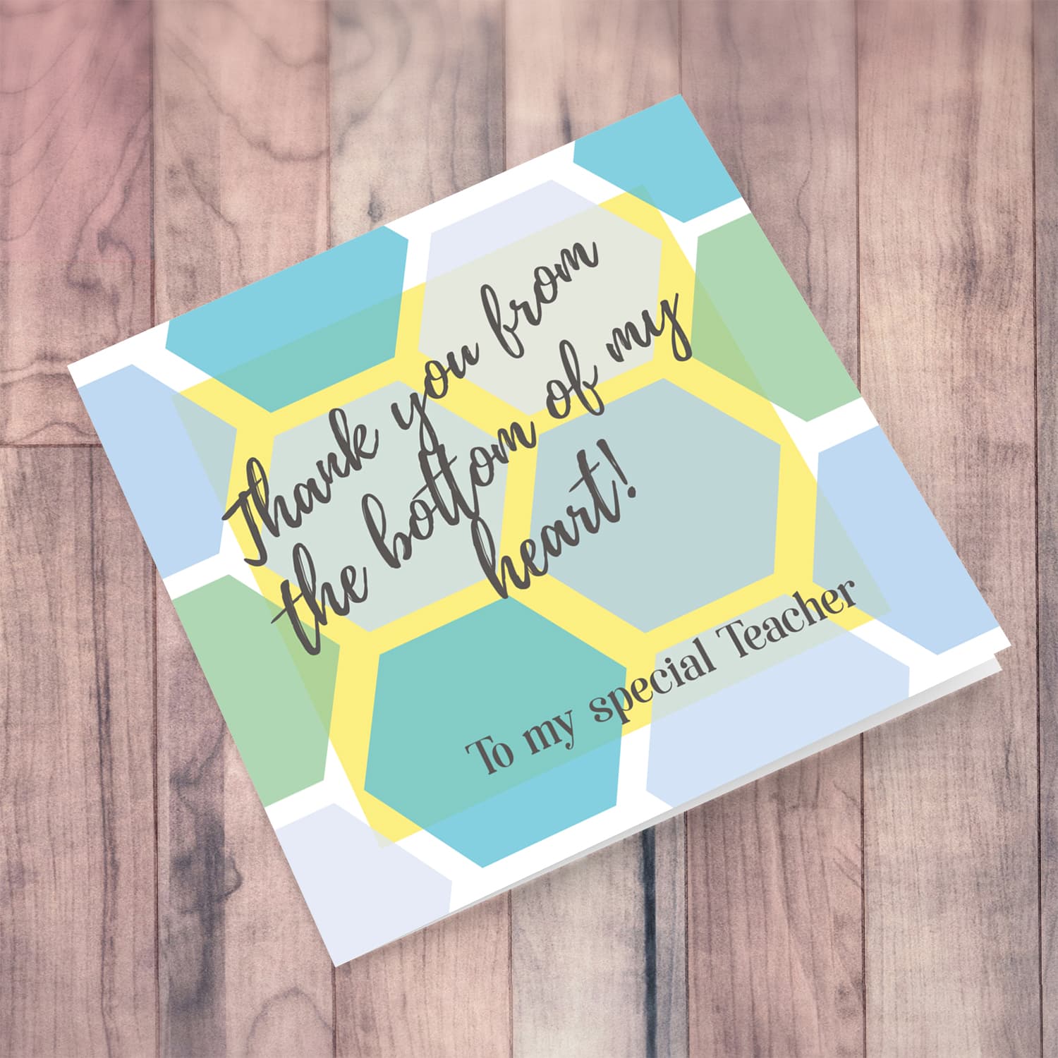 Blue coloured thank you card for Teacher in English