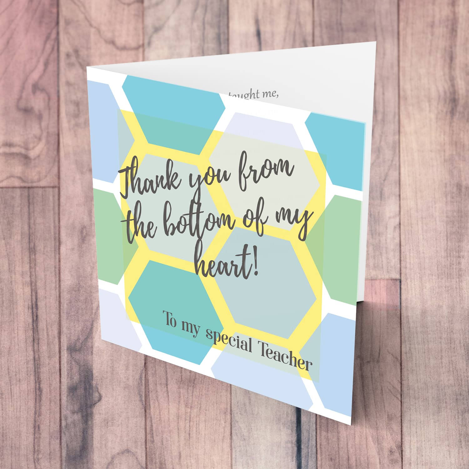 Blue coloured thank you card for Teacher in English