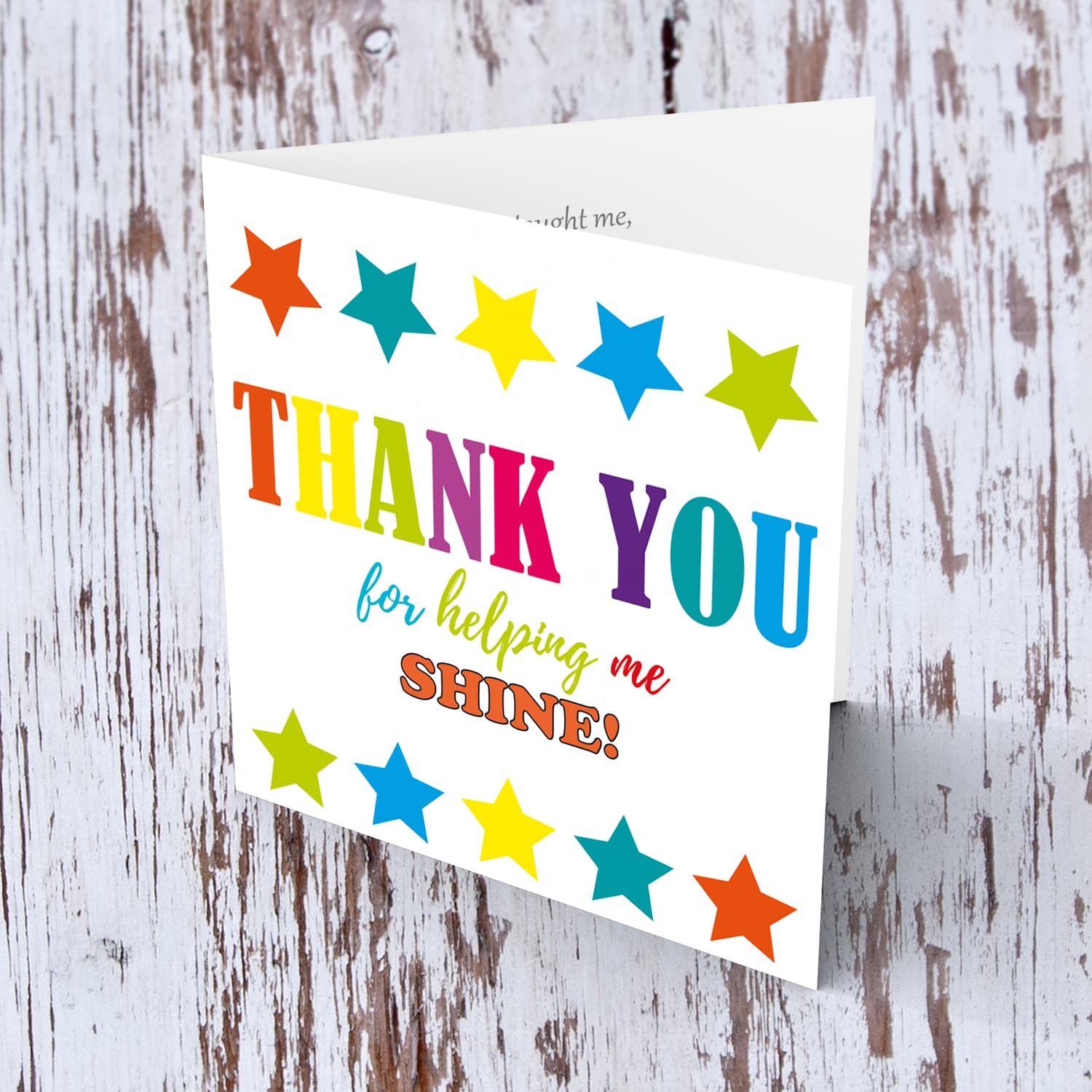 Colourful thank you card with stars in English