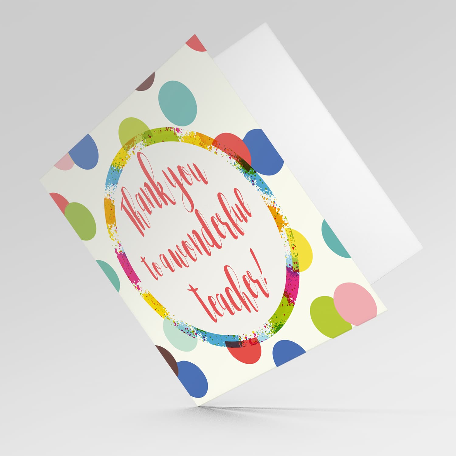 Colourful circles thank you card for teacher in English