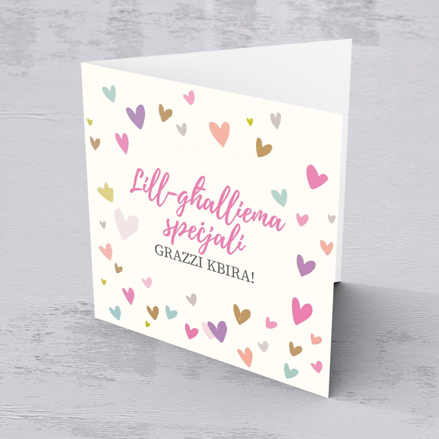 Colourful thank you card for teacher in Maltese