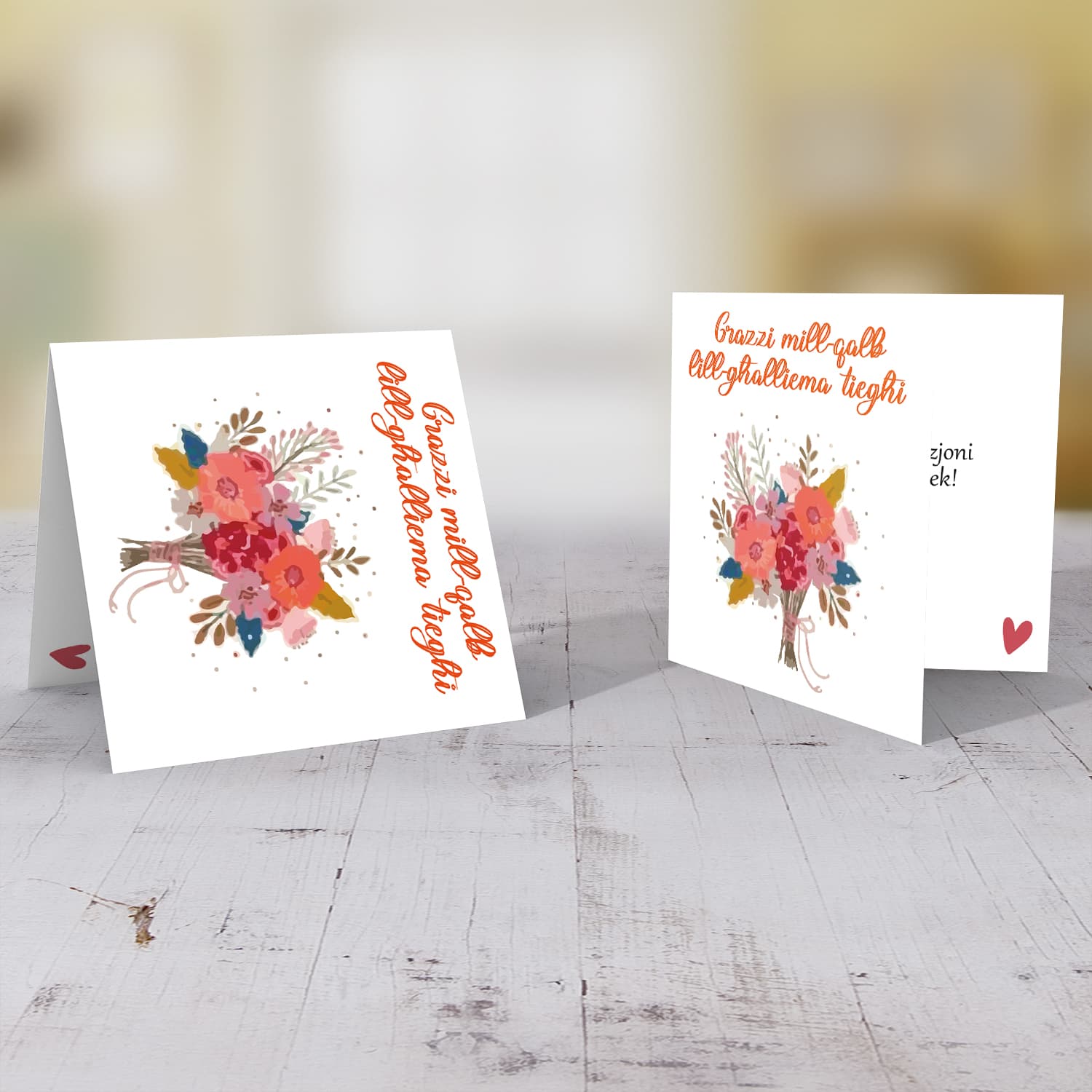 Flower bouquet thank you card for teacher in Maltese