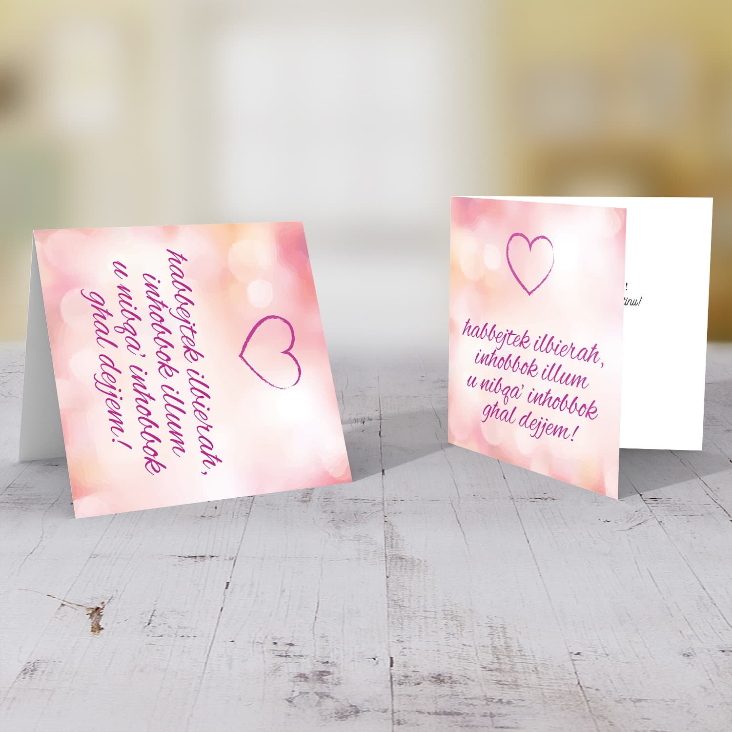 Pink hues Valentines card in Maltese