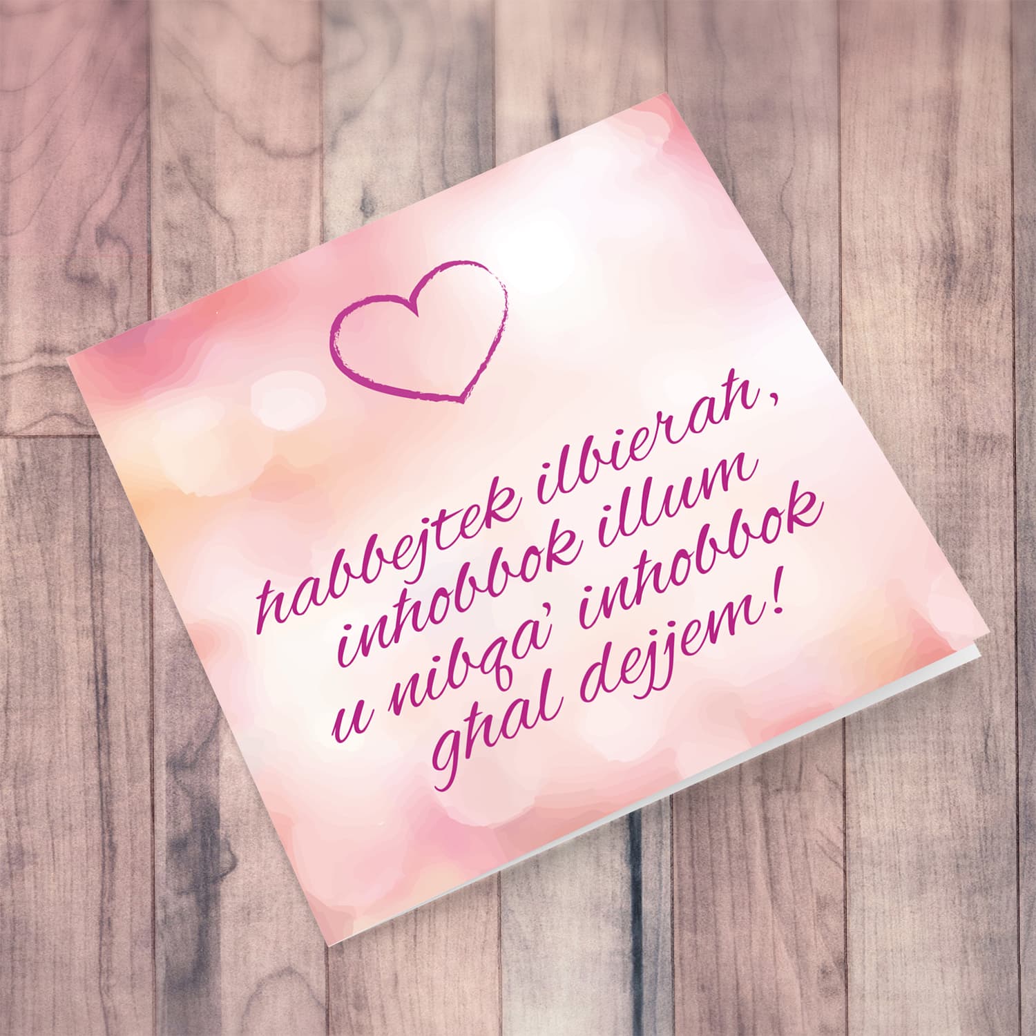 Pink hues Valentines card in Maltese