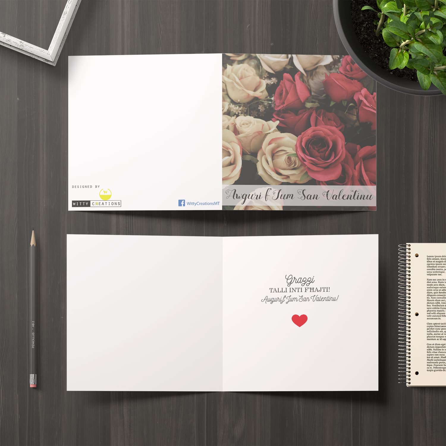 Roses bouquet Valentines card in Maltese