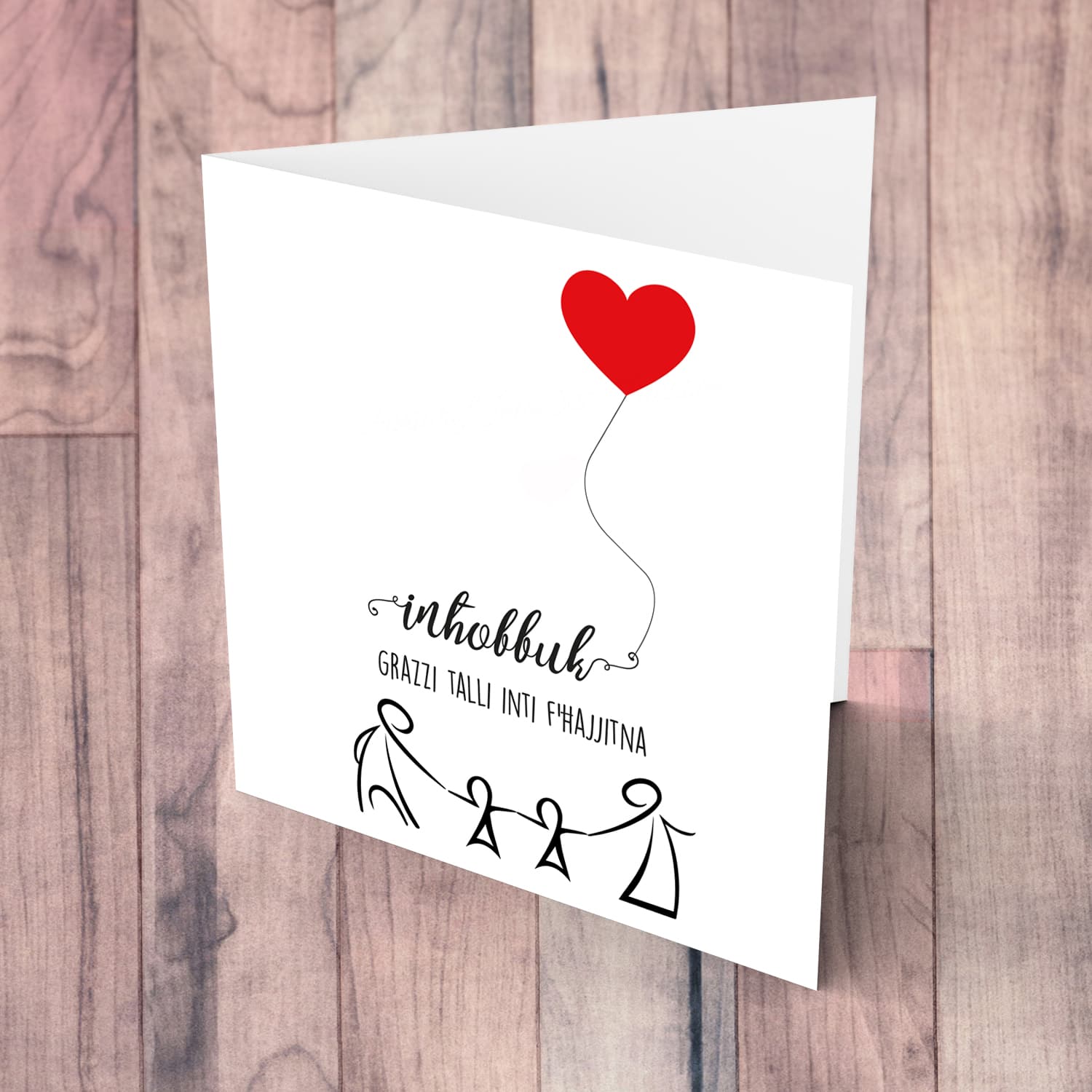 Family themed Valentine's Card with 2 children with red heart in Maltese