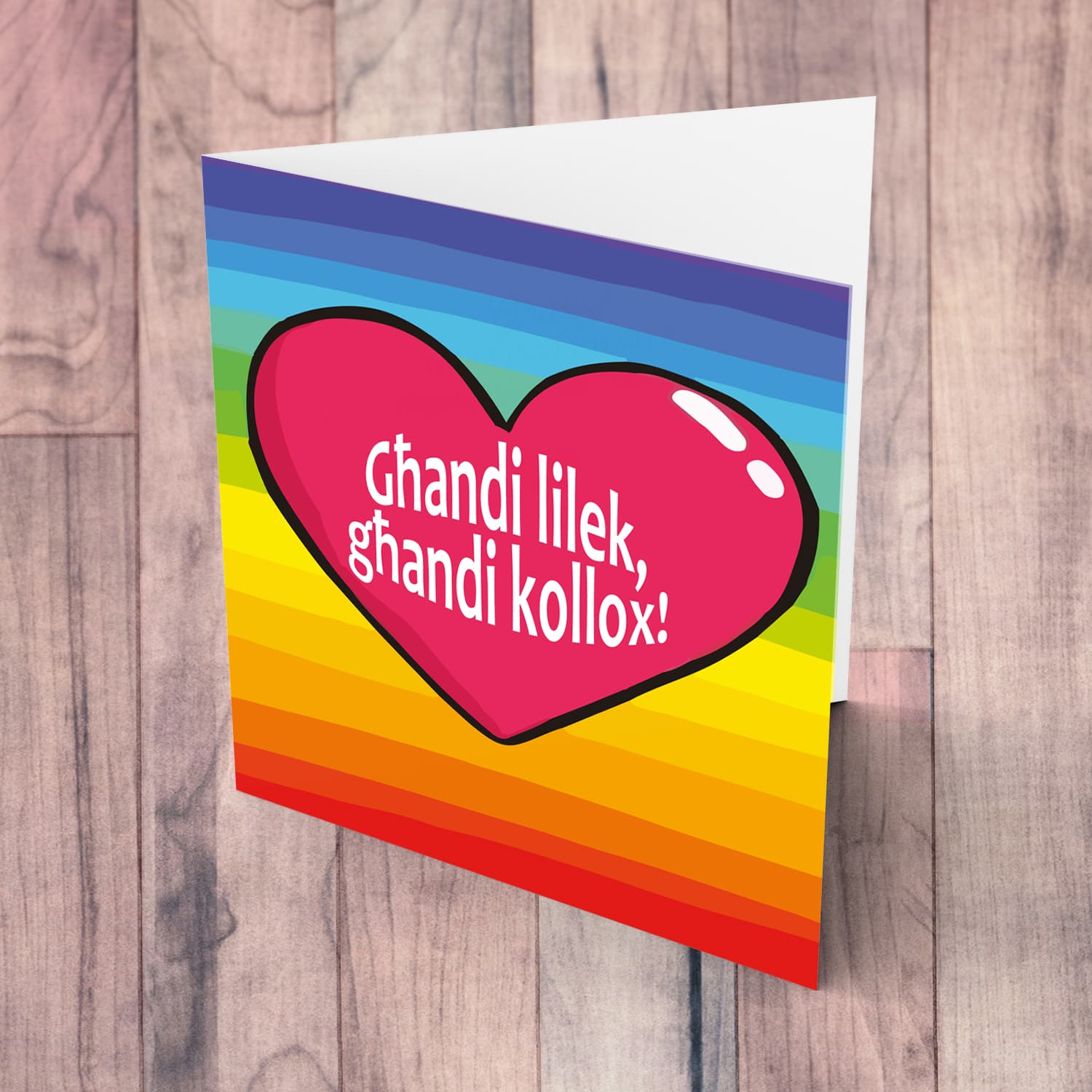 Rainbow coloured Valentine's card in Maltese
