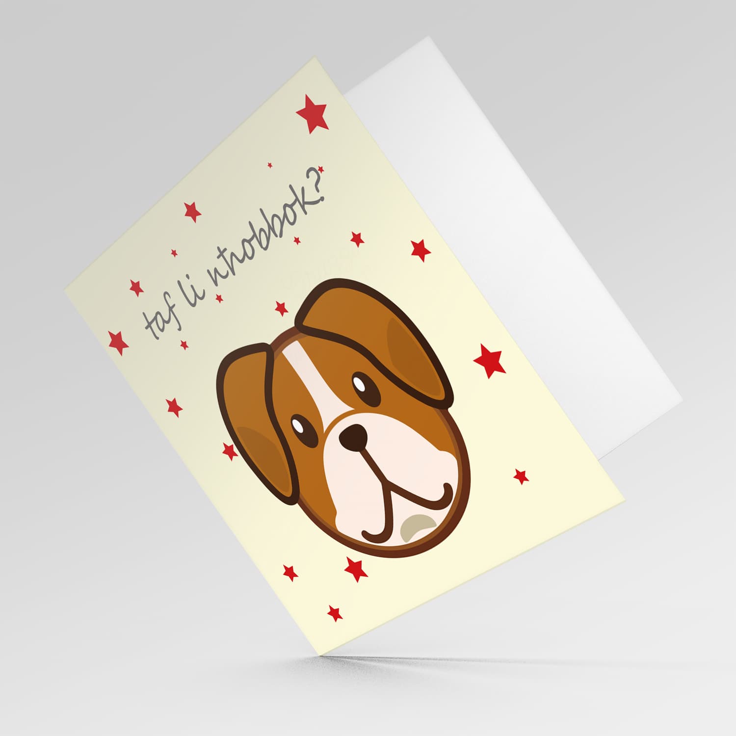 Dog themed Valentine's card with scattered red hearts in Maltese