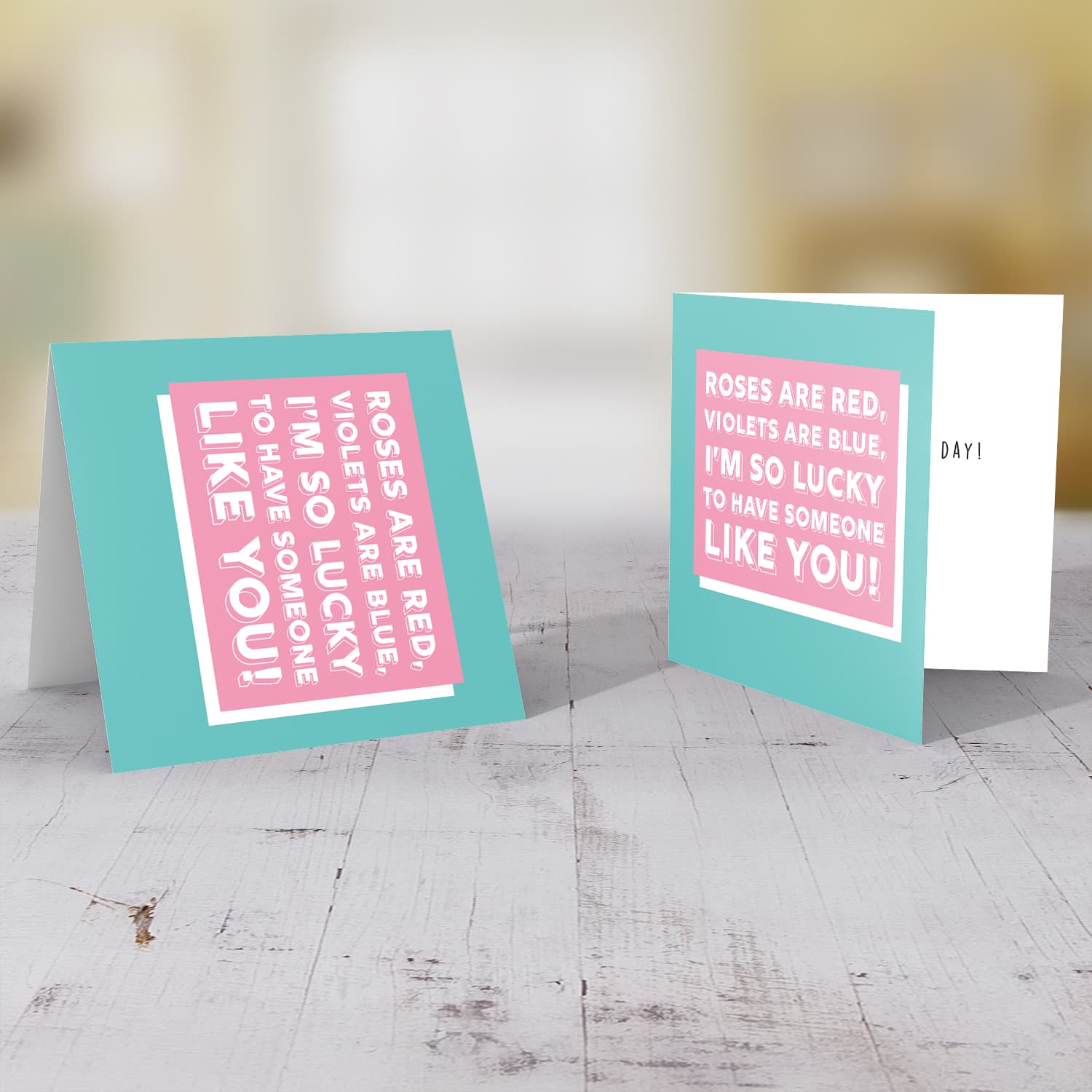 Block colours in pink and turquoise luck to have someone like you Valentine's Day Card in English