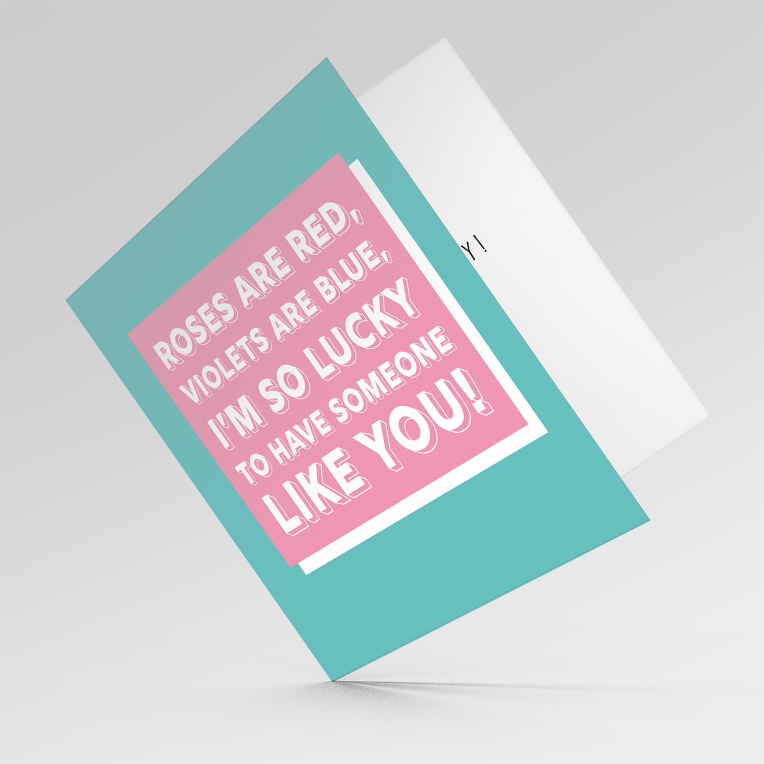 Block colours in pink and turquoise luck to have someone like you Valentine's Day Card in English