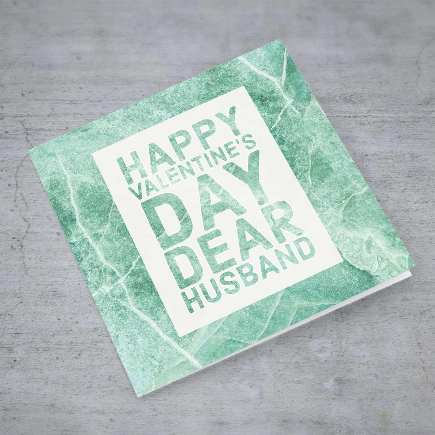 Husband Valentine's Day card with green marbled background in English
