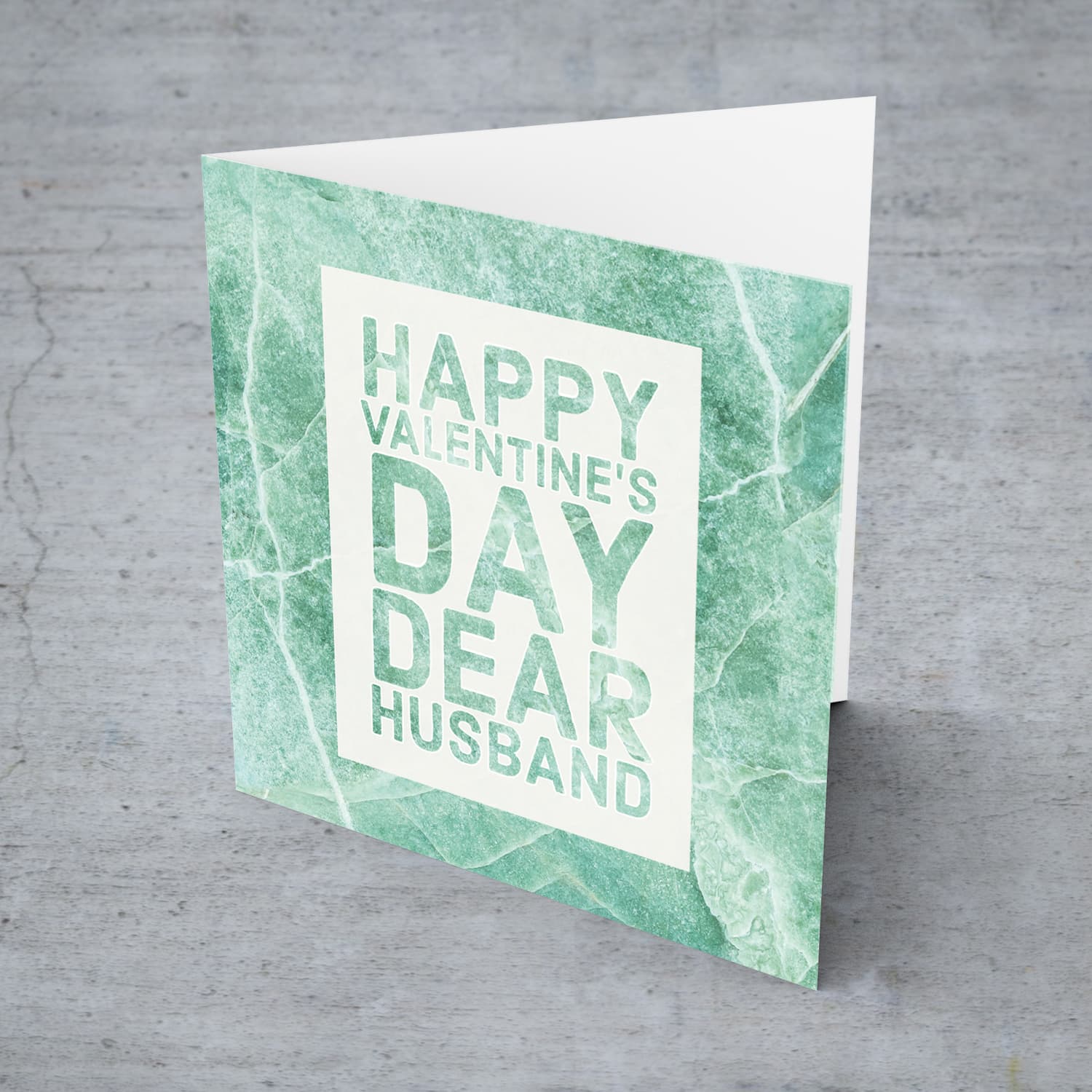 Husband Valentine's Day card with green marbled background in English