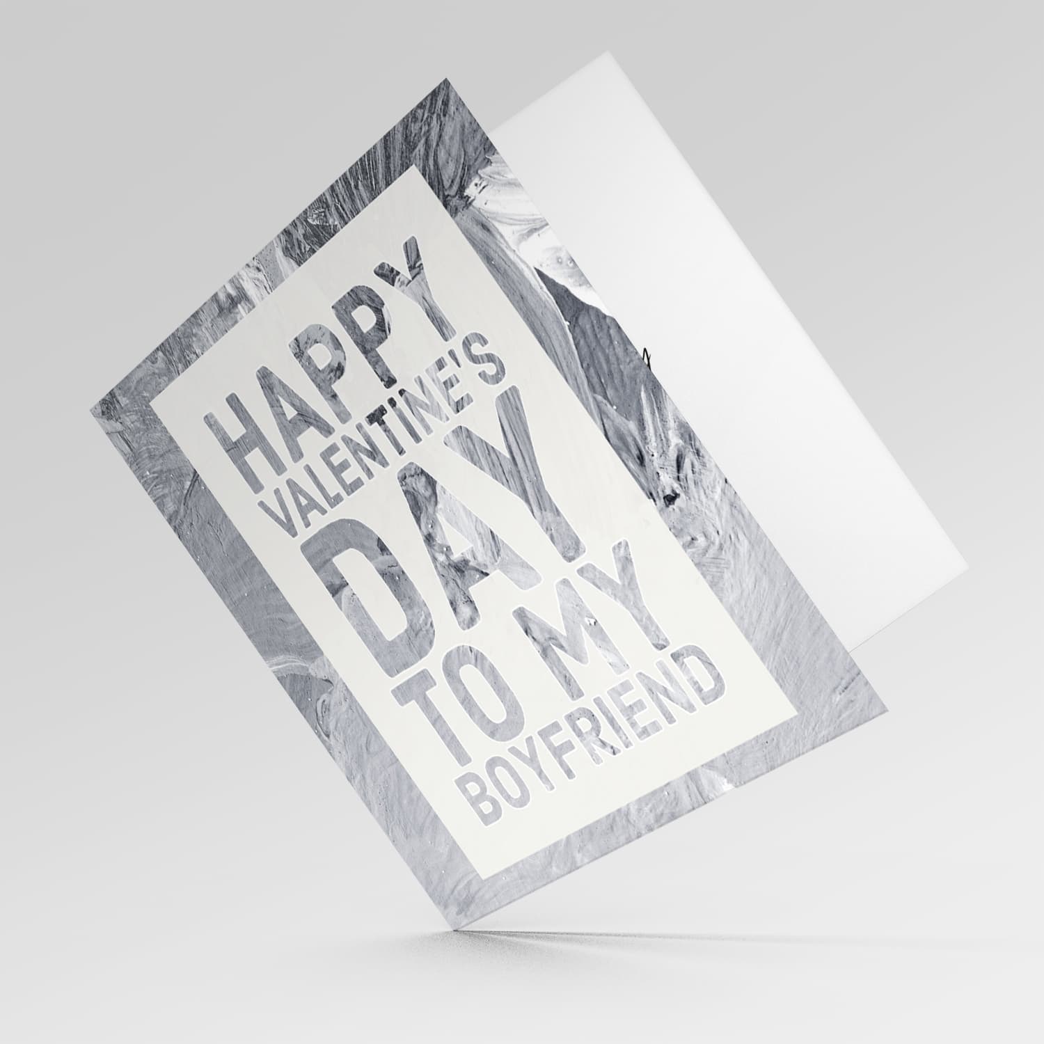 Boyfriend Valentine's Day card with grey marbled background in English