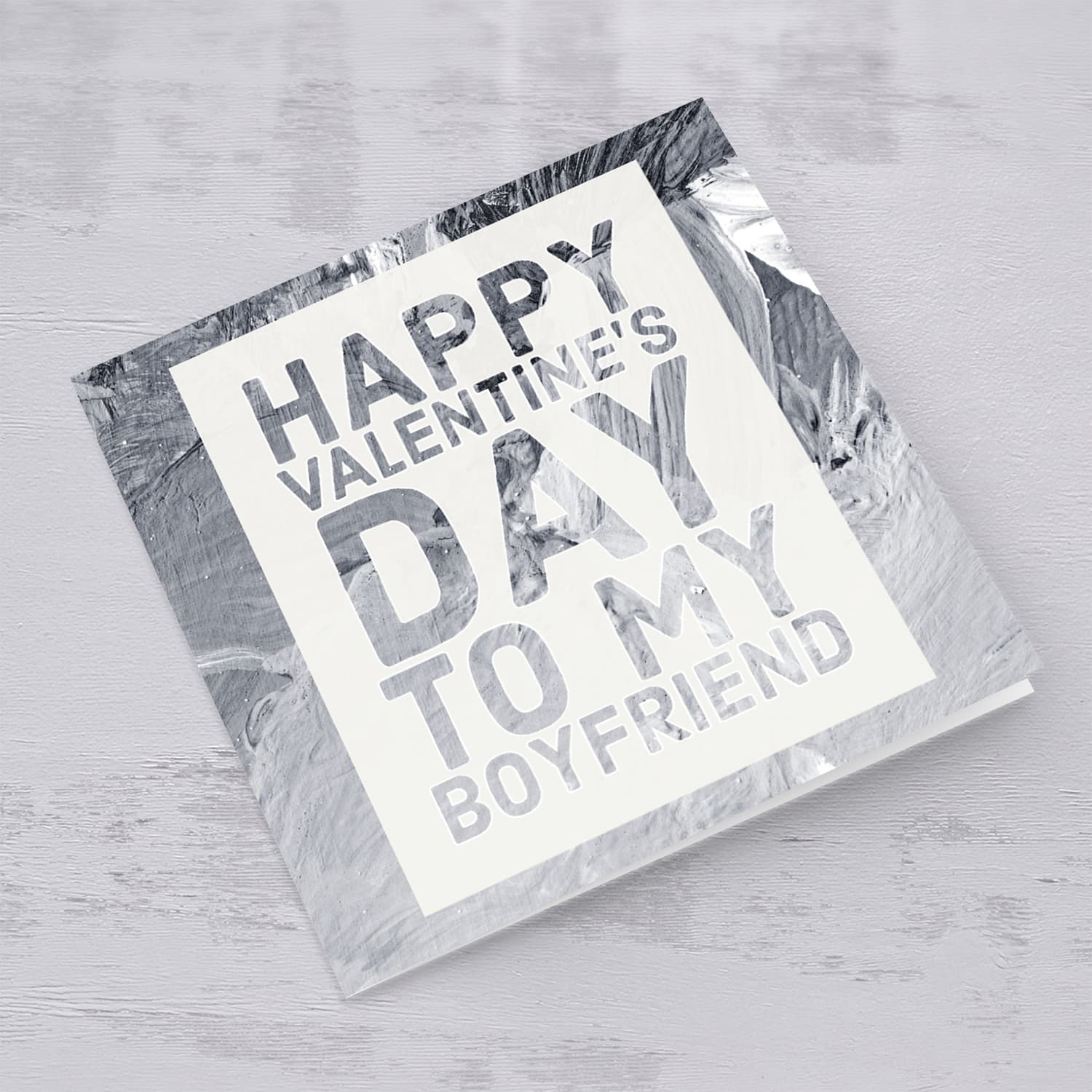 Boyfriend Valentine's Day card with grey marbled background in English