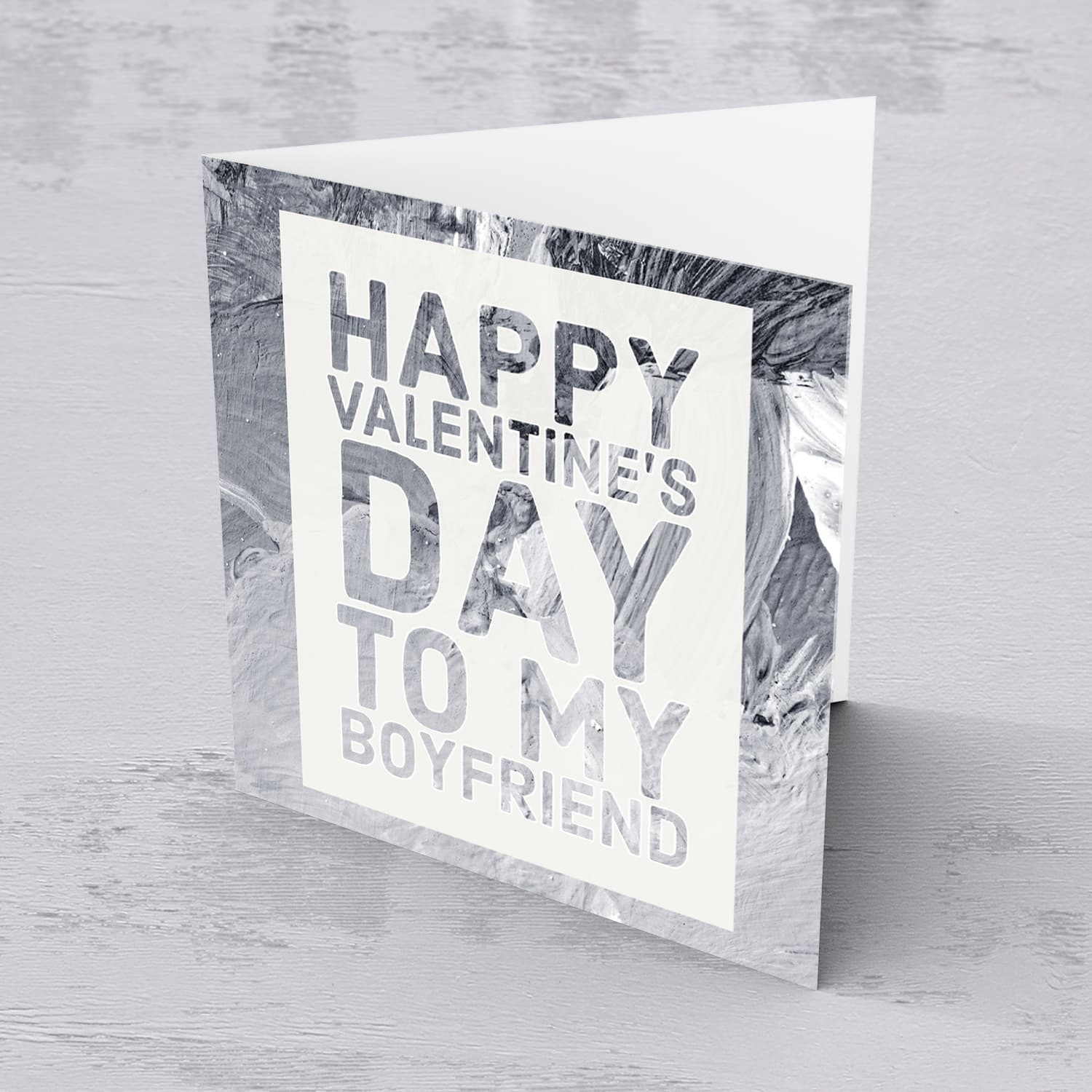 Boyfriend Valentine's Day card with grey marbled background in English