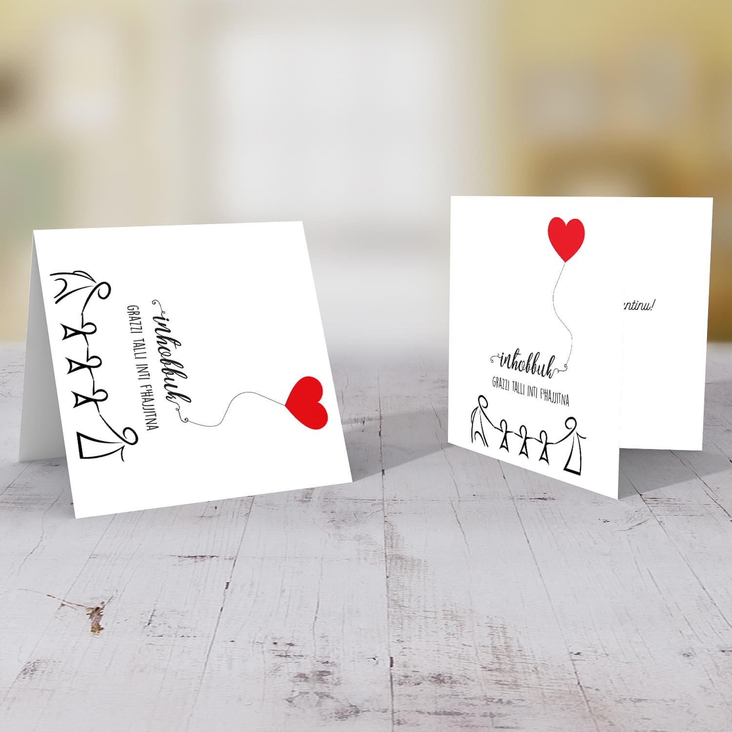 Family themed Valentine's Card with red heart in Maltese with 3 children