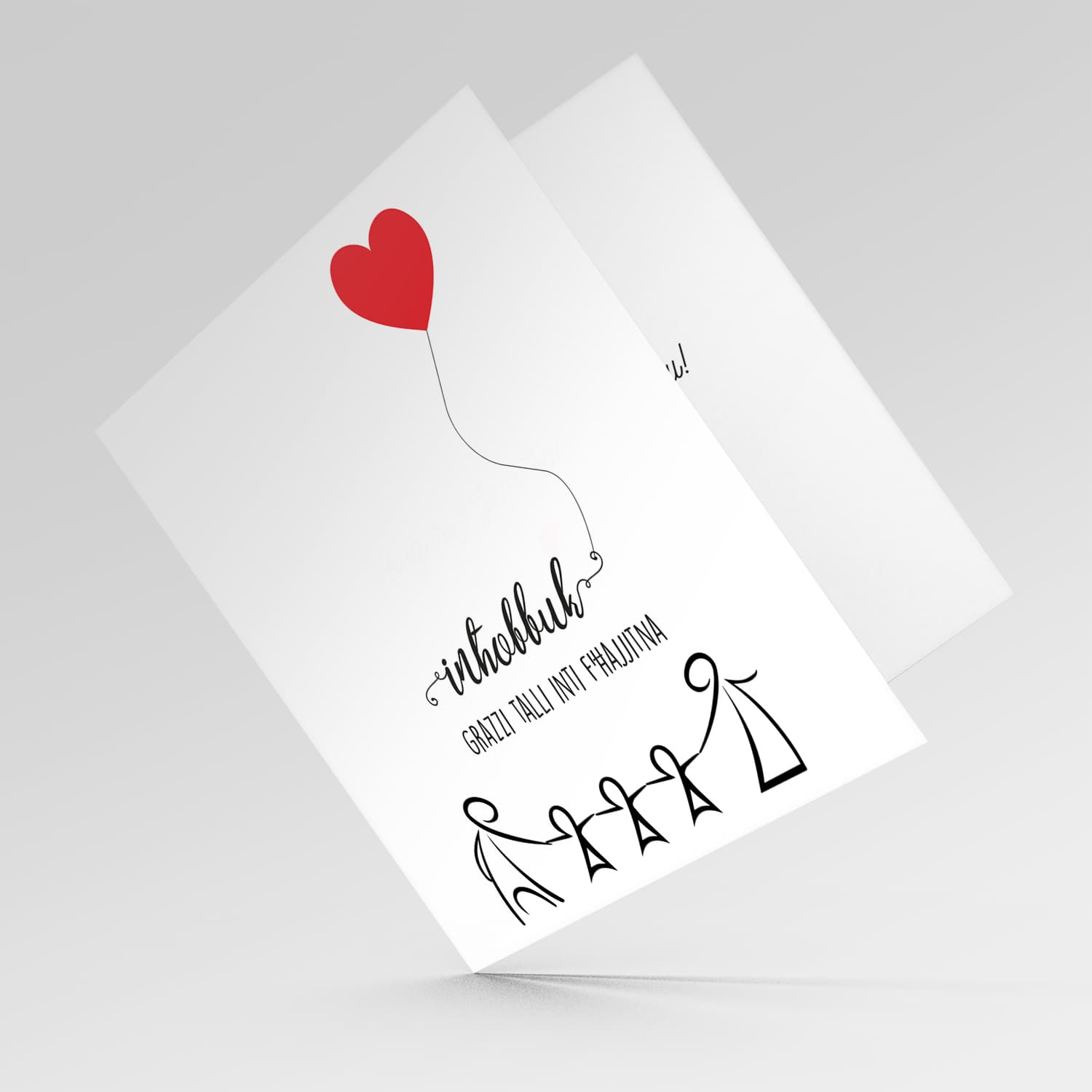 Family themed Valentine's Card with red heart in Maltese with 3 children
