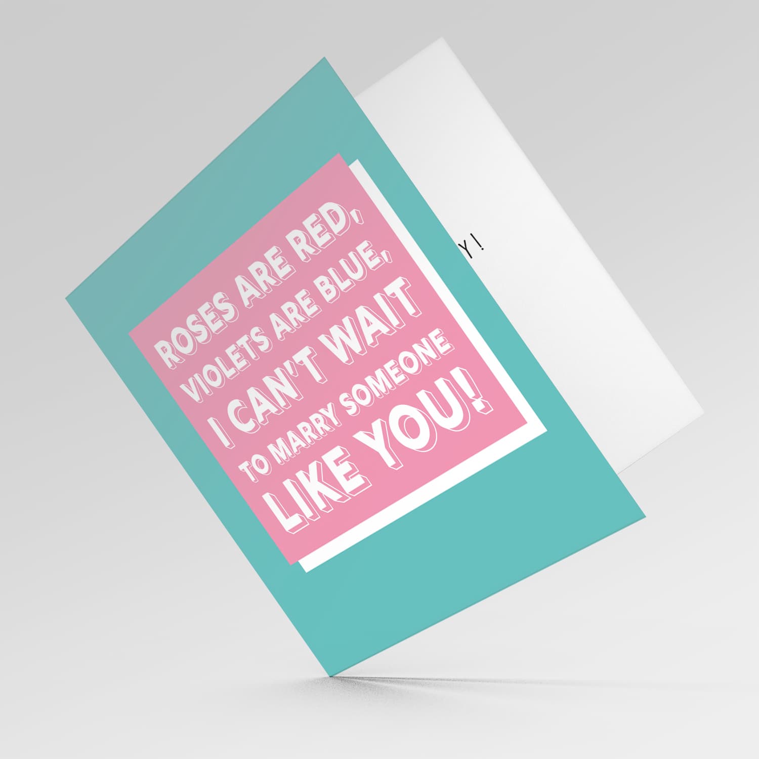 Block colours in pink and turquoise Valentine's Day Card in English