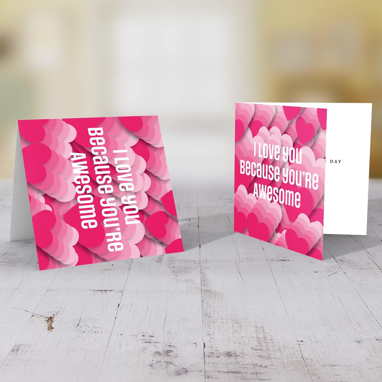 Different shades of pink valentines card - I lov eyou because you're awesome