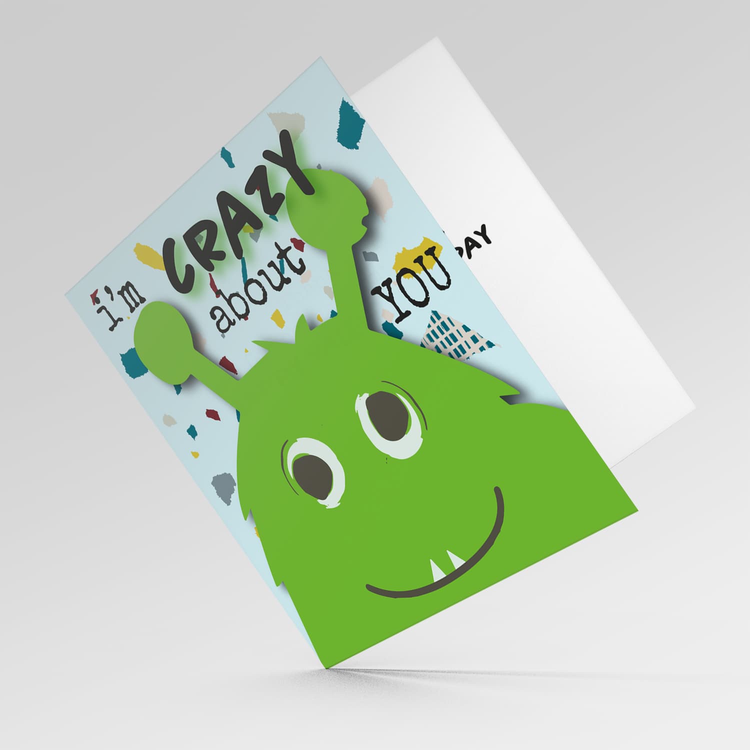 I'm Crazy about you - cute green monster themed card in English
